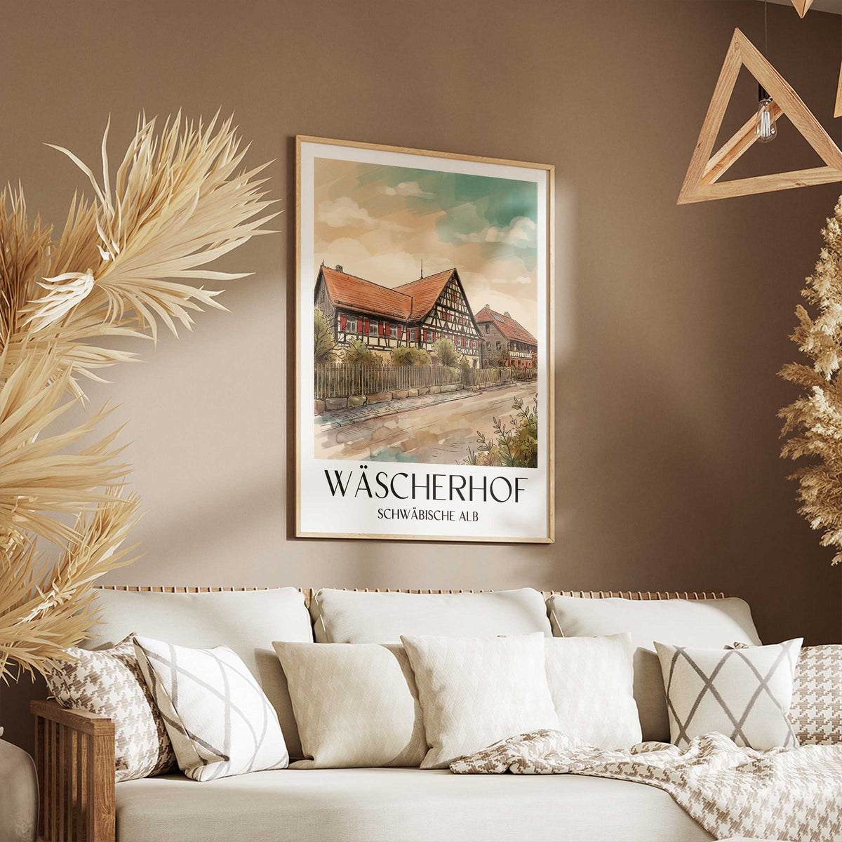 wäscherhof-schwäbische-alb-deutschland-poster-aquarell