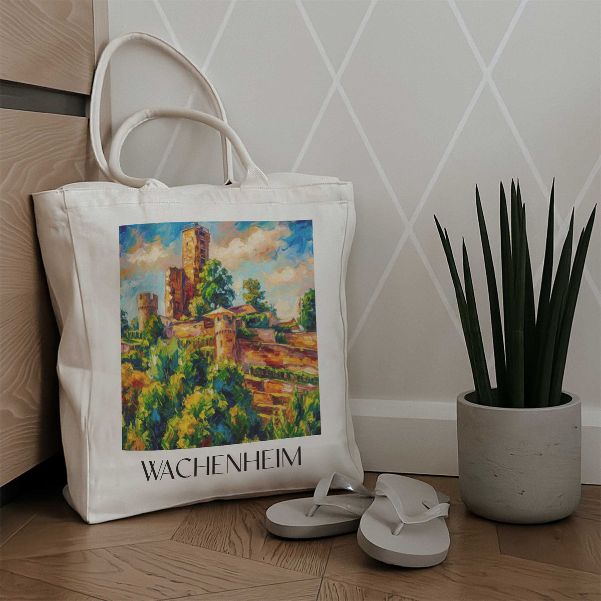 wachenheim-pfälzer-weinstraße-deutschland-einkaufstasche-oil-painting-oelgemaelde