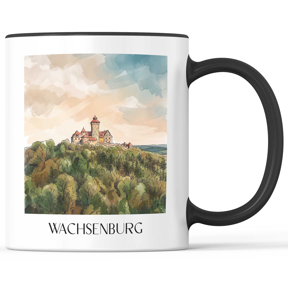wachsenburg-thüringen-deutschland-kaffeebecher-aquarell