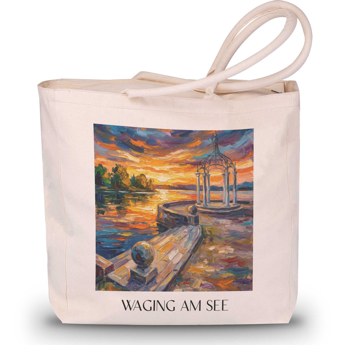Waging am See Shopping Tasche - Chiemgau - Deutschland Tote Bag - Einkaufstasche im Ölgemälde Stil - favplace
