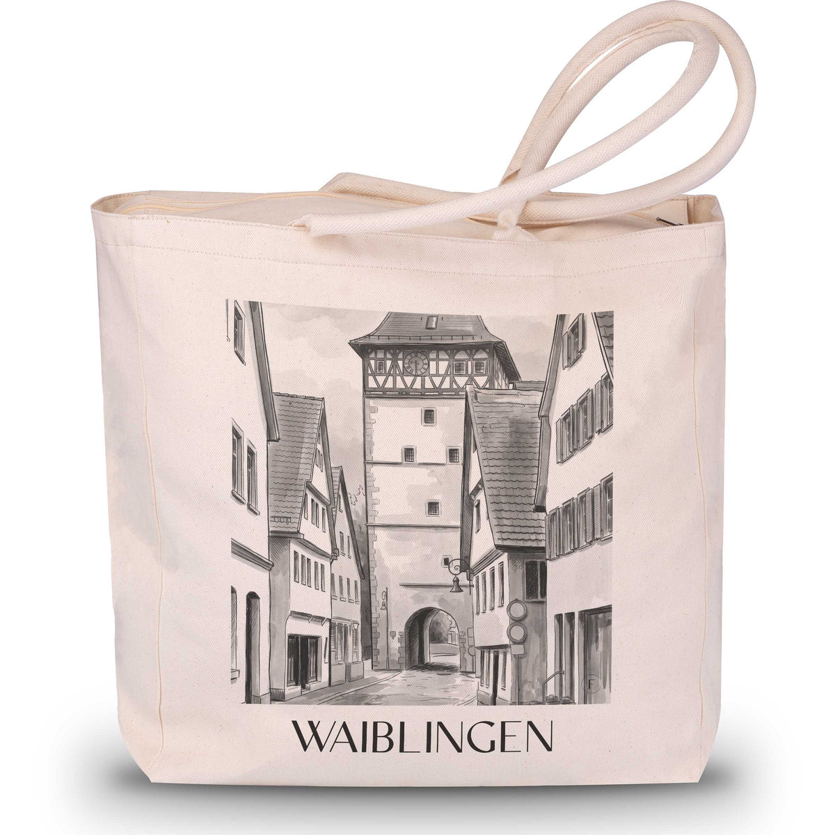 Waiblingen - Deutschland Tote Bag - Einkaufstasche im Aquarell Schwarz-Weiß Stil - favplace