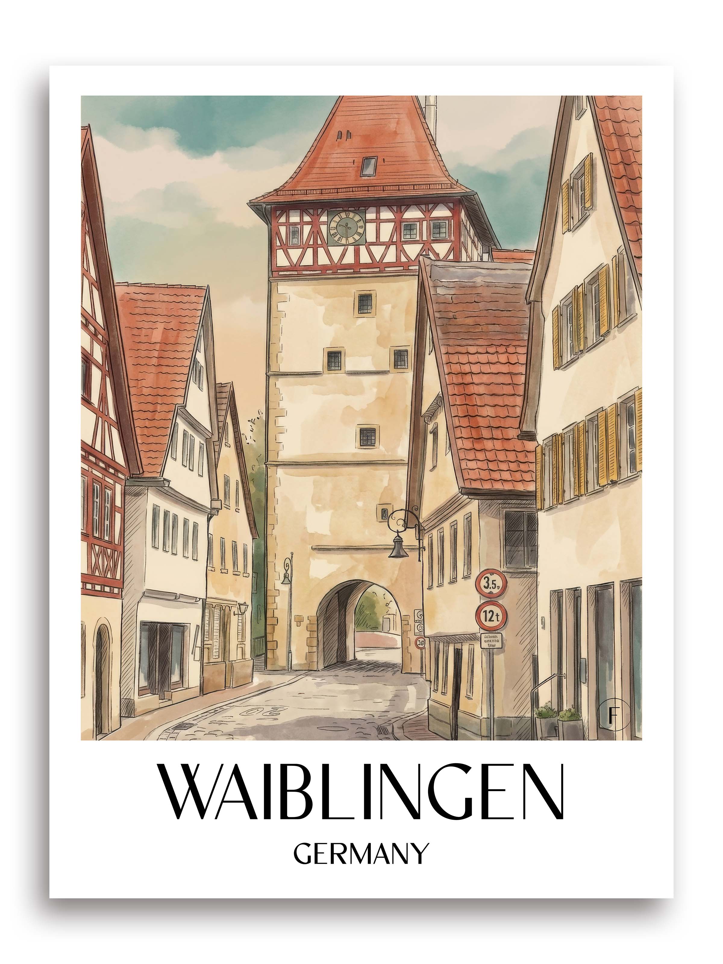 Waiblingen Poster - - Deutschland Kunstdruck - Aquarell von A4 bis A1 - favplace