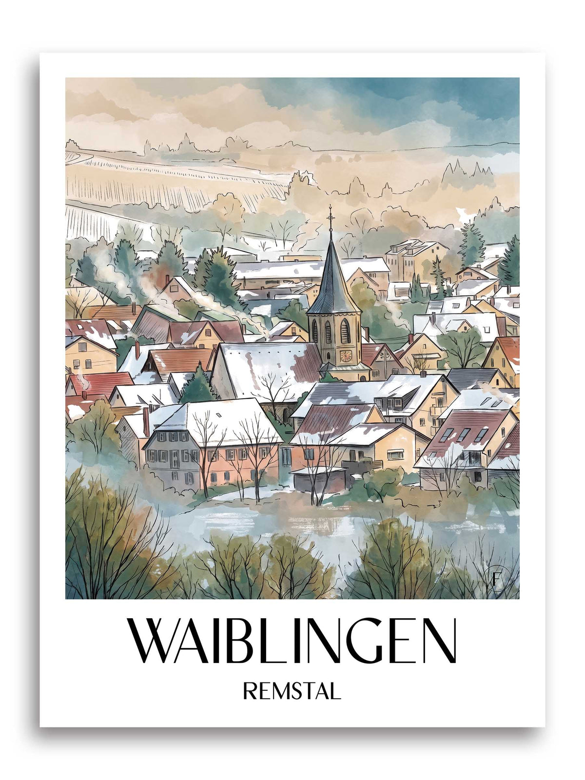 Waiblingen Poster - Remstal - Deutschland Kunstdruck - Aquarell von A4 bis A1 - favplace