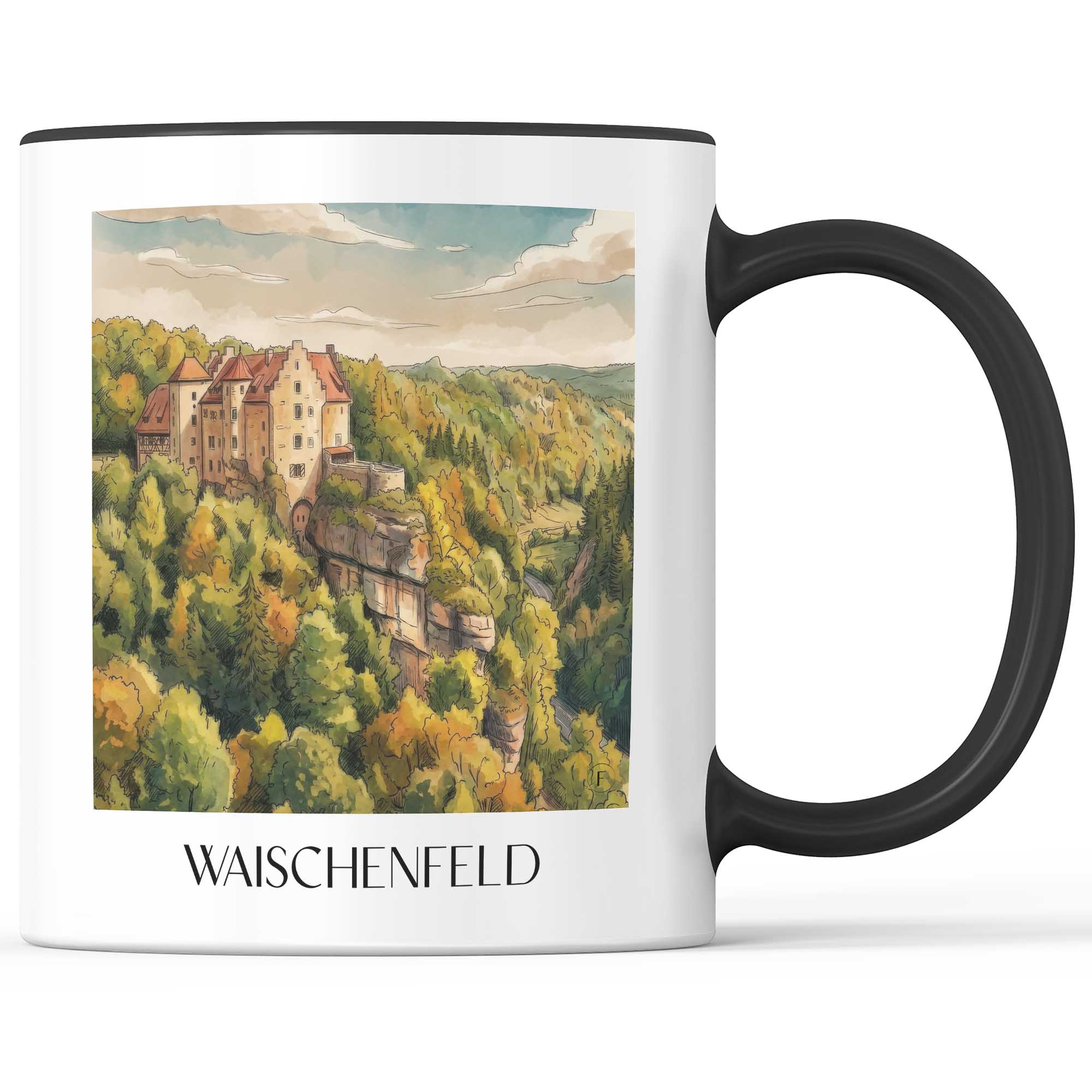 waischenfeld-fränkische-schweiz-deutschland-kaffeebecher-aquarell