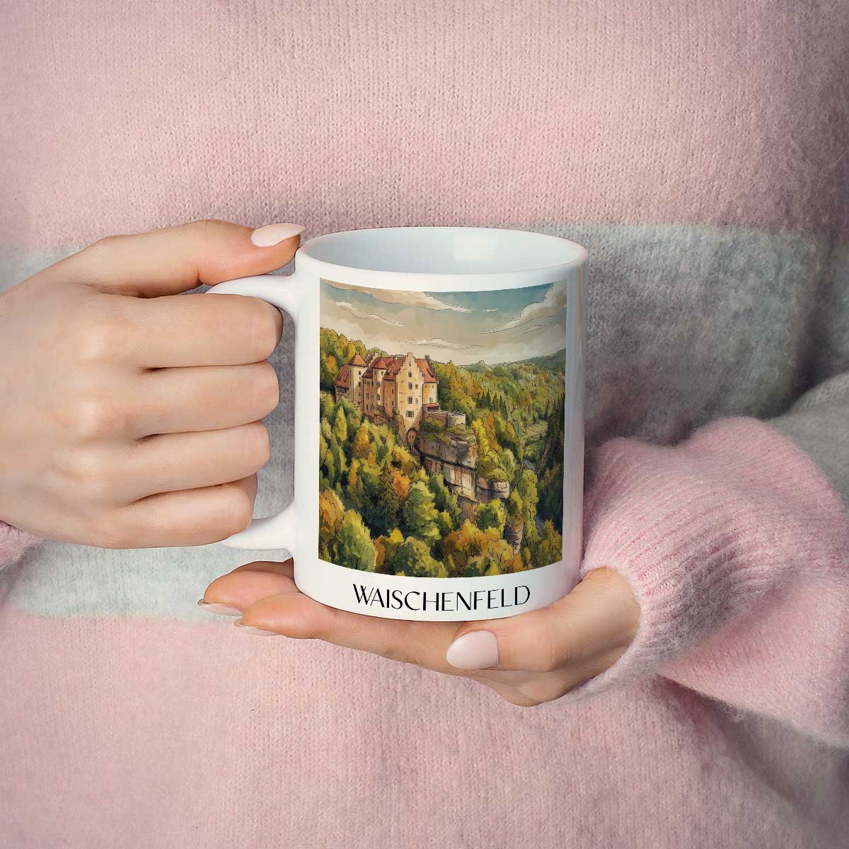 waischenfeld-fränkische-schweiz-deutschland-kaffeebecher-aquarell
