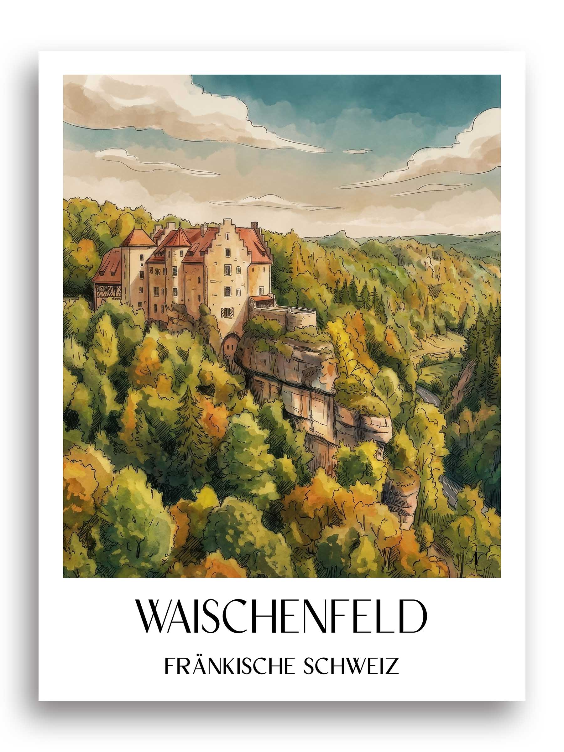 waischenfeld-fränkische-schweiz-deutschland-poster-aquarell