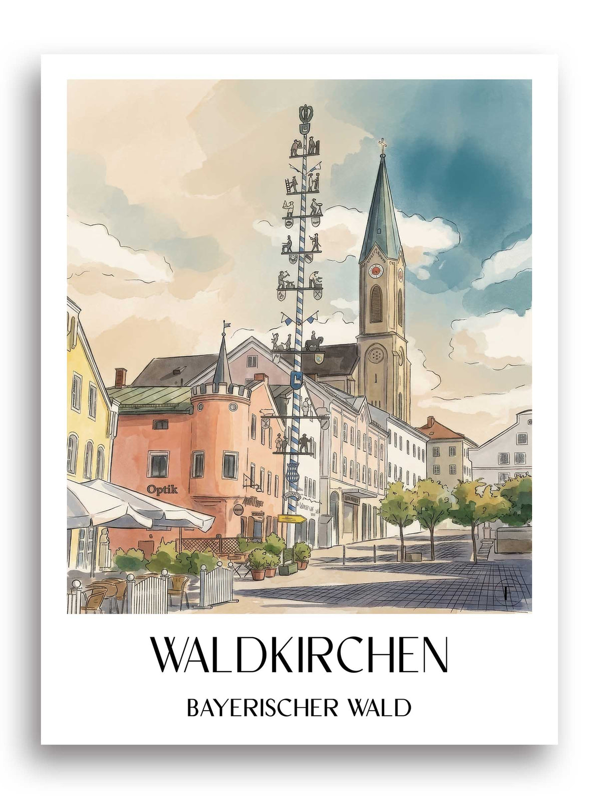 waldkirchen-bayerischer-wald-deutschland-poster-aquarell