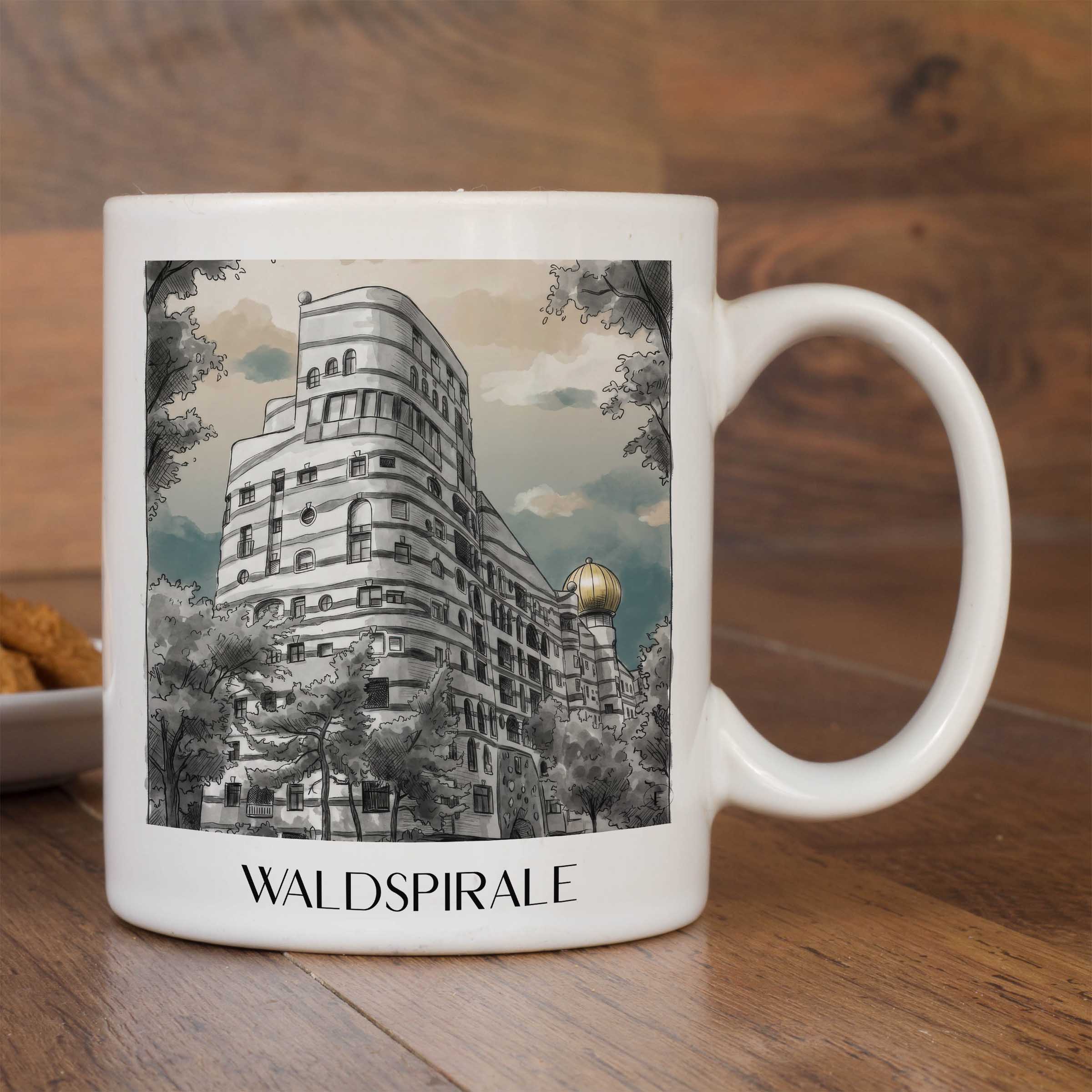 waldspirale-darmstadt-deutschland-kaffeebecher-aquarell-schwarz-weiss
