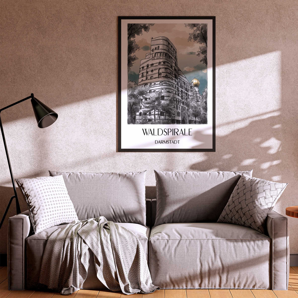 waldspirale-darmstadt-deutschland-poster-aquarell-schwarz-weiss