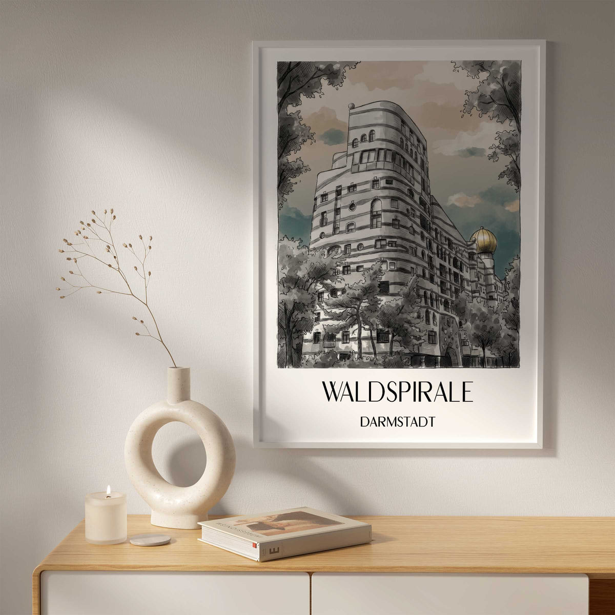 waldspirale-darmstadt-deutschland-poster-aquarell-schwarz-weiss