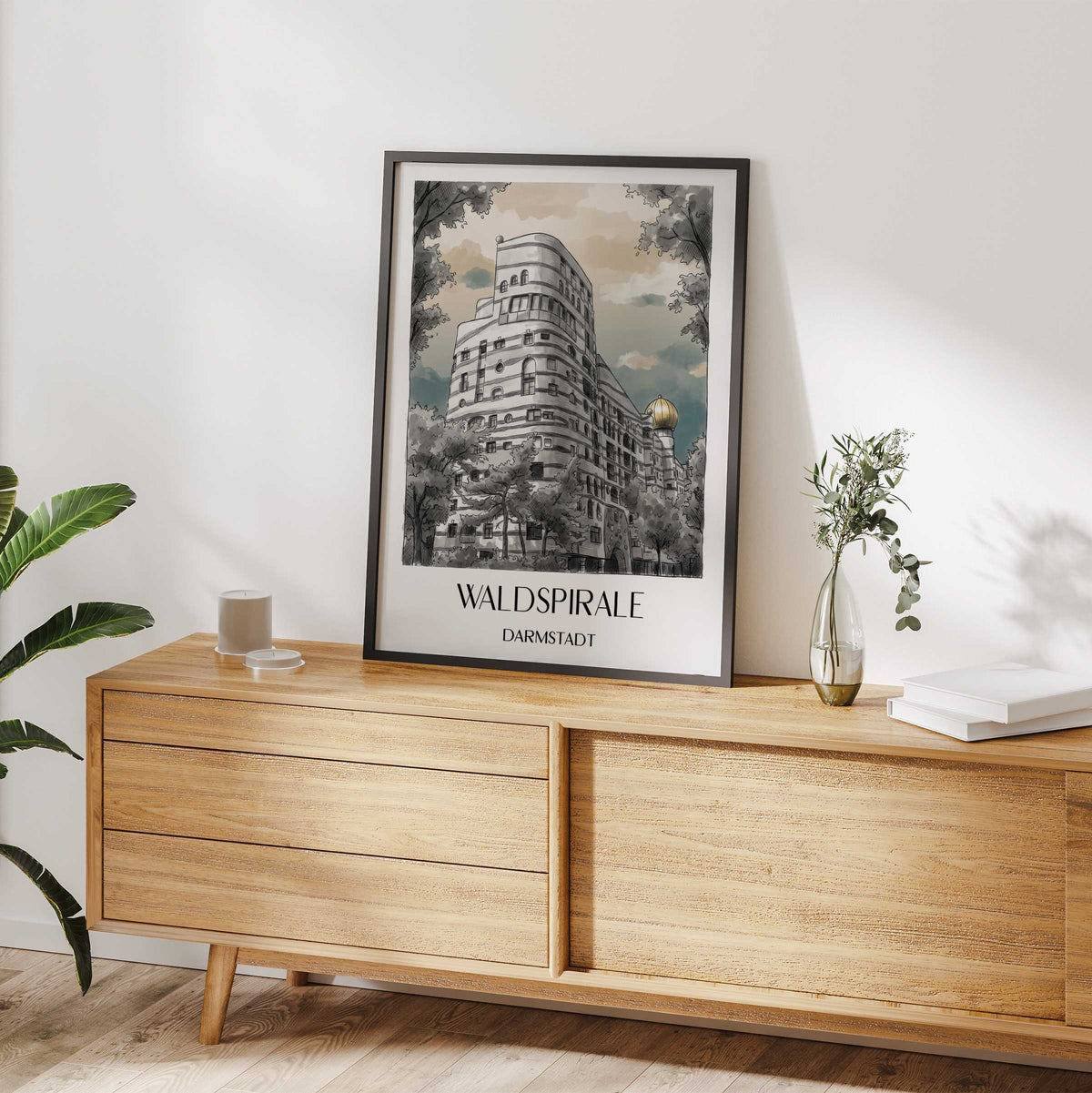 waldspirale-darmstadt-deutschland-poster-aquarell-schwarz-weiss