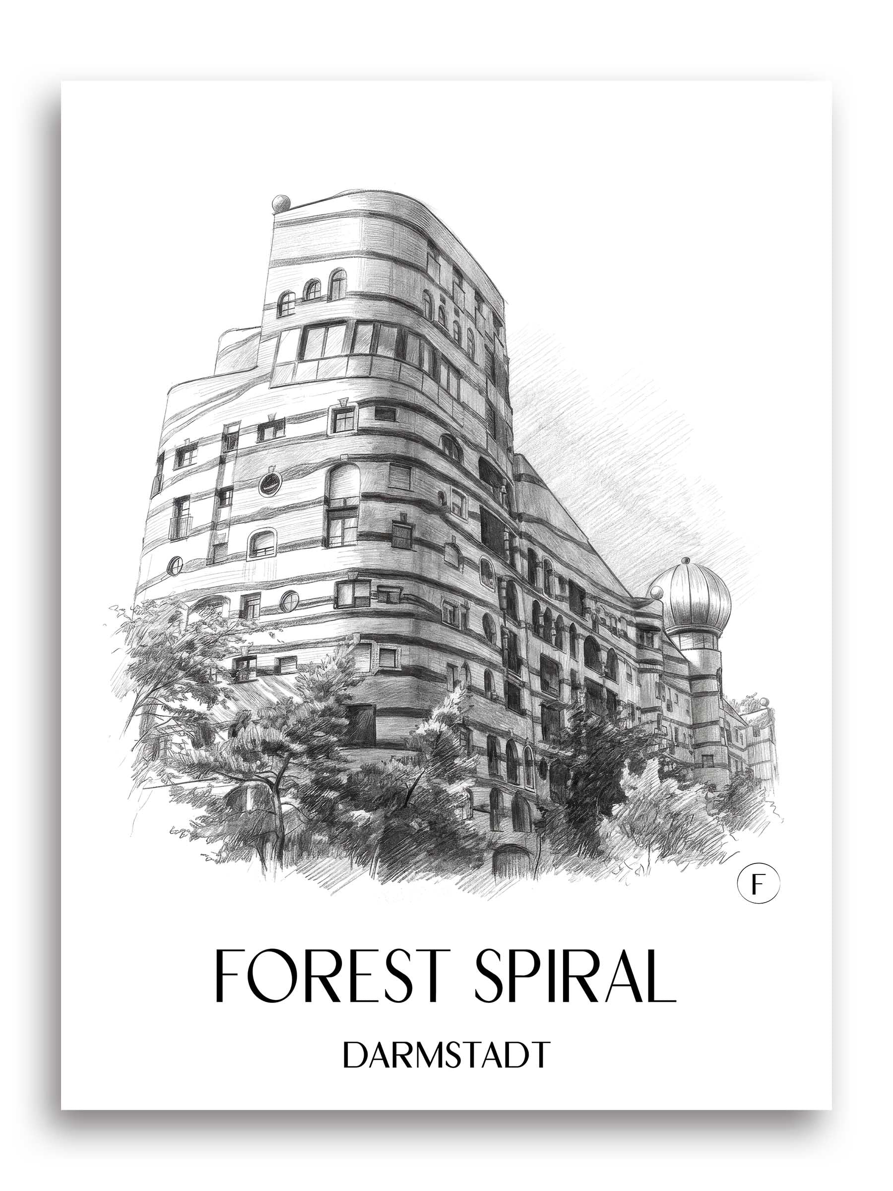 Waldspirale Poster - Darmstadt - Deutschland Kunstdruck - Zeichnung von A4 bis A1
