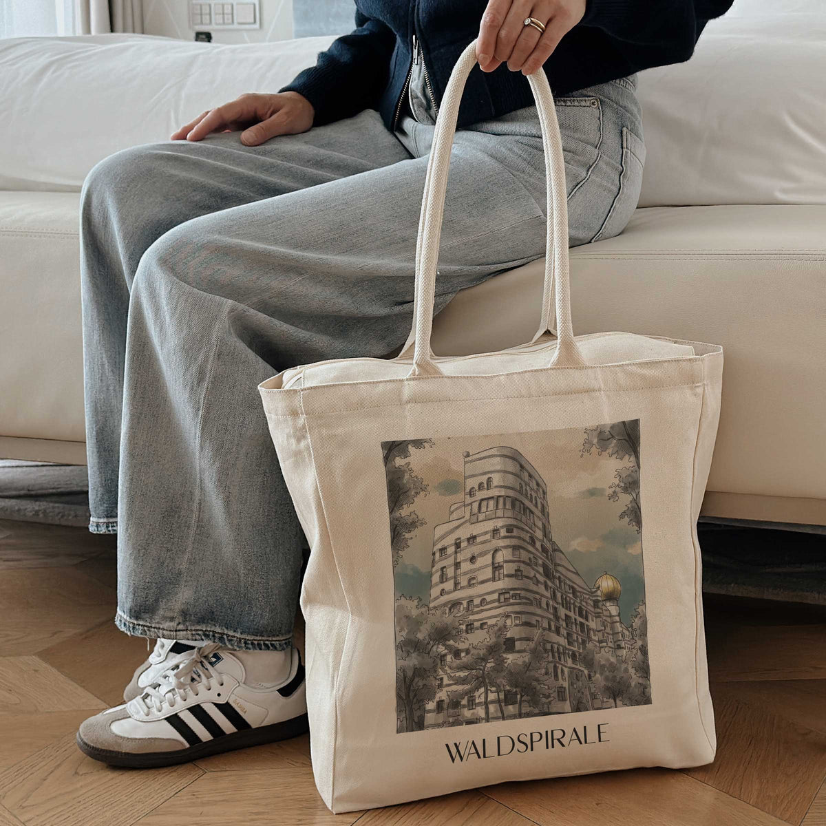 waldspirale-darmstadt-deutschland-einkaufstasche-aquarell-schwarz-weiss