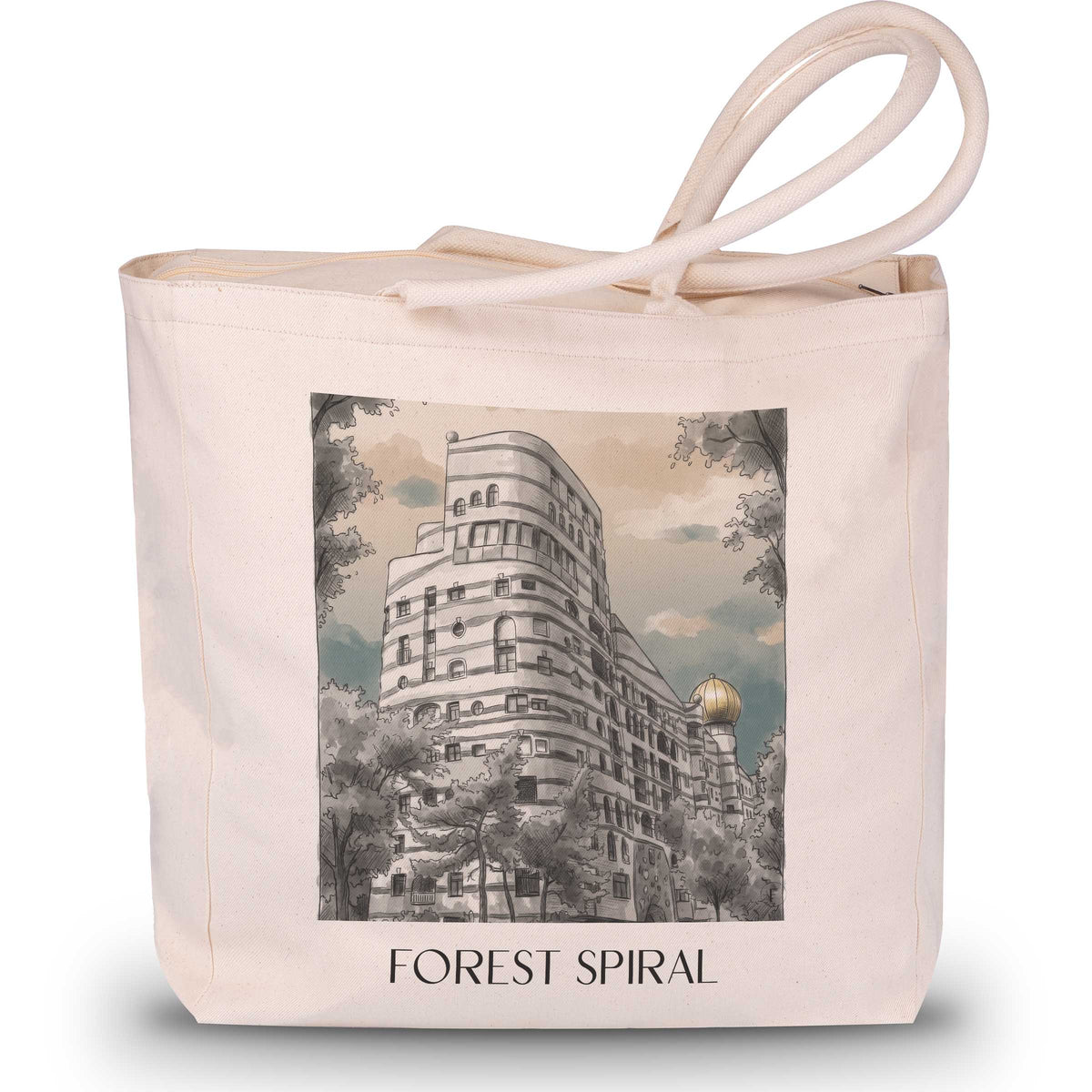 Waldspirale Shopping Tasche - Darmstadt - Deutschland Tote Bag - Einkaufstasche im Aquarell Schwarz-Weiß Stil - favplace
