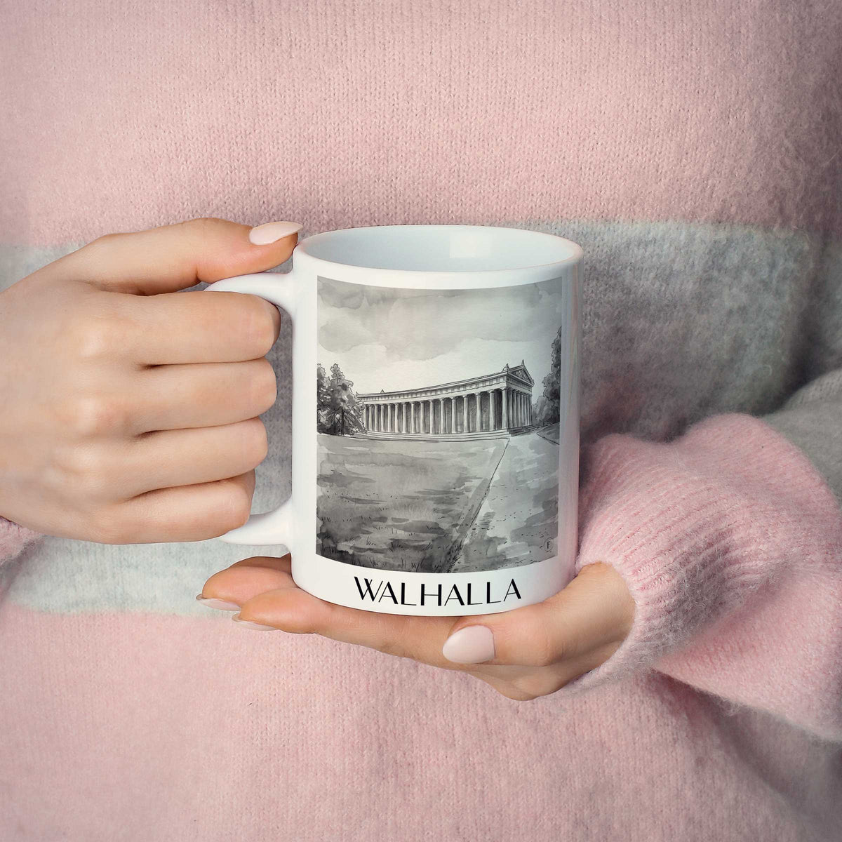 walhalla-regensburg-deutschland-kaffeebecher-aquarell-schwarz-weiss