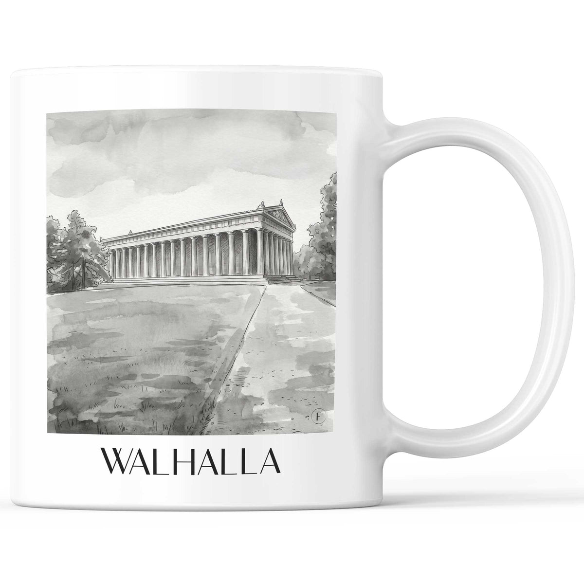 walhalla-regensburg-deutschland-kaffeebecher-aquarell-schwarz-weiss