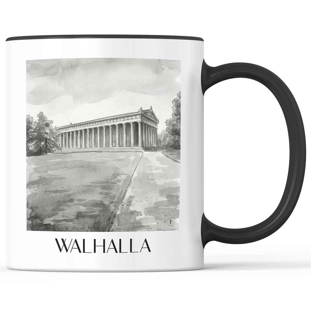 Walhalla Kaffeebecher - Regensburg - Deutschland Becher - Kaffeetasse im Aquarell Schwarz-Weiß Stil - favplace