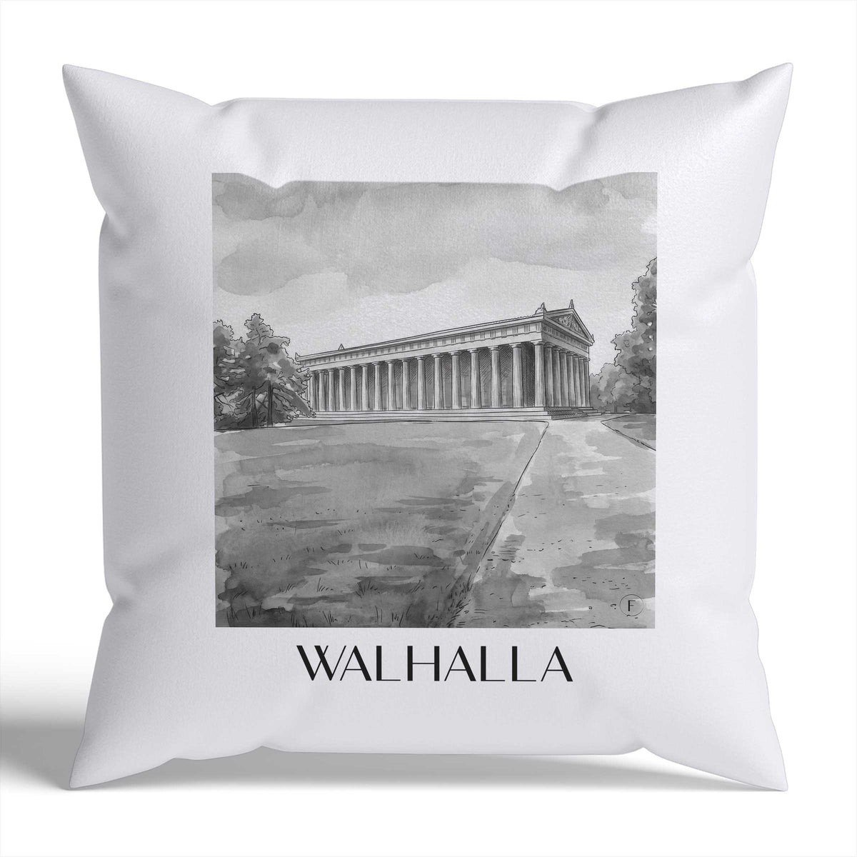 walhalla-regensburg-deutschland-kissenbezug-aquarell-schwarz-weiss