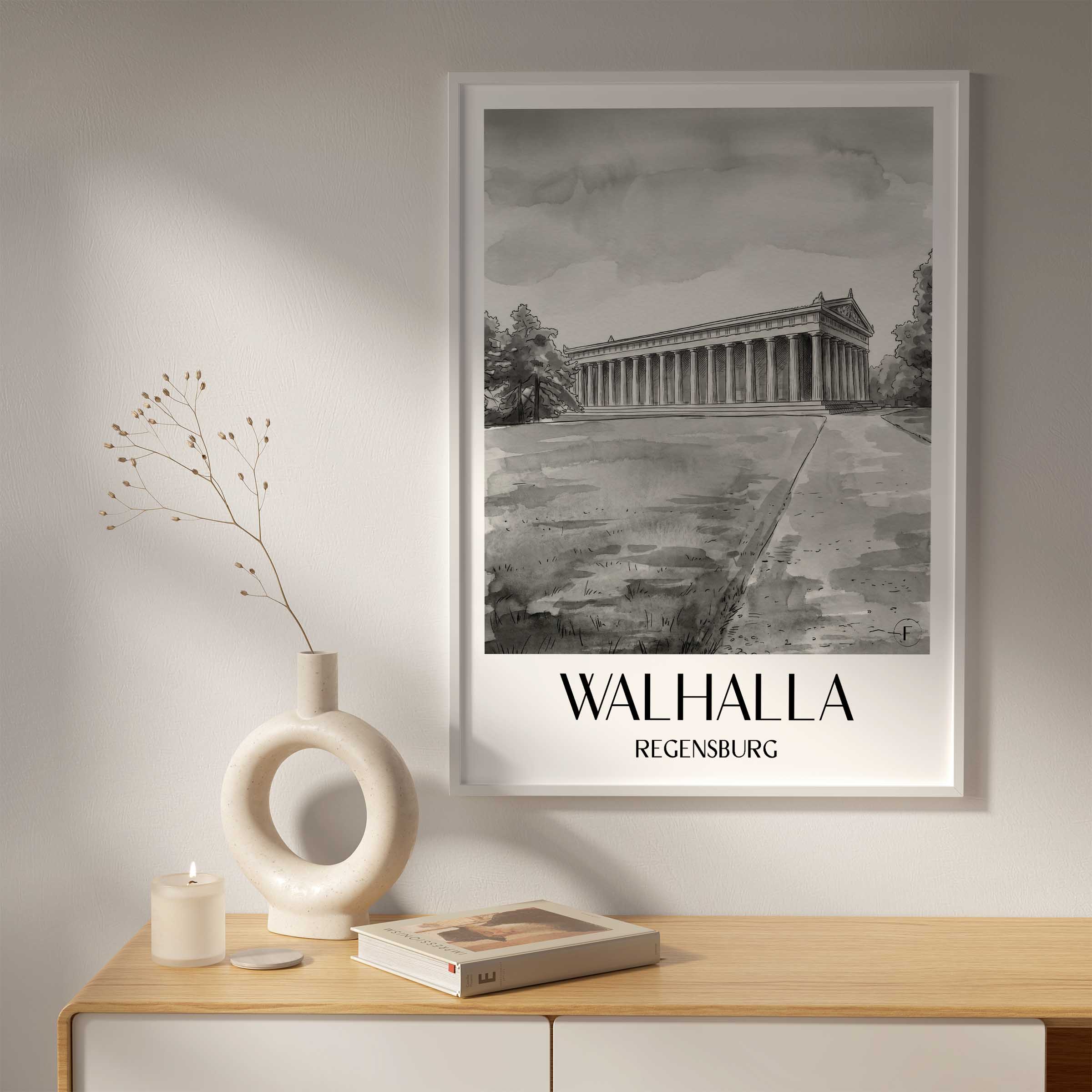 walhalla-regensburg-deutschland-poster-aquarell-schwarz-weiss