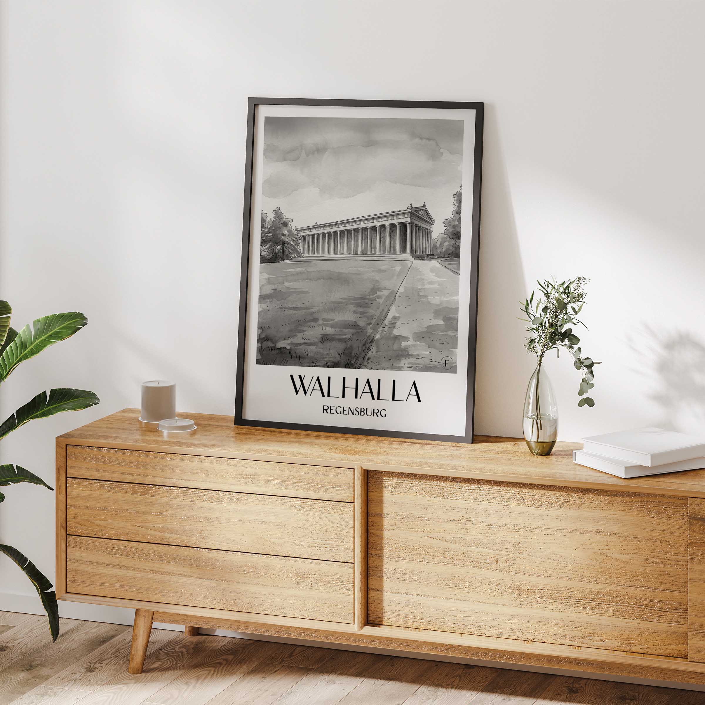 walhalla-regensburg-deutschland-poster-aquarell-schwarz-weiss