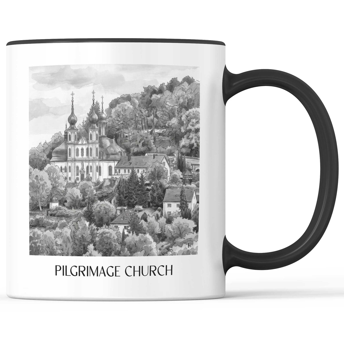 Wallfahrtskirche Kaffeebecher - Würzburg - Deutschland Becher - Kaffeetasse im Aquarell Schwarz-Weiß Stil - favplace
