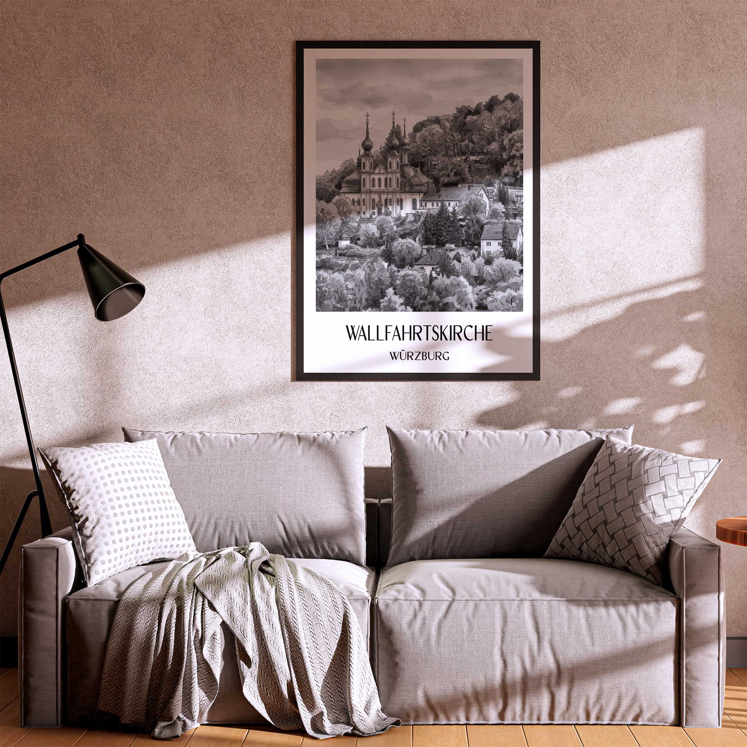 wallfahrtskirche-würzburg-deutschland-poster-aquarell-schwarz-weiss