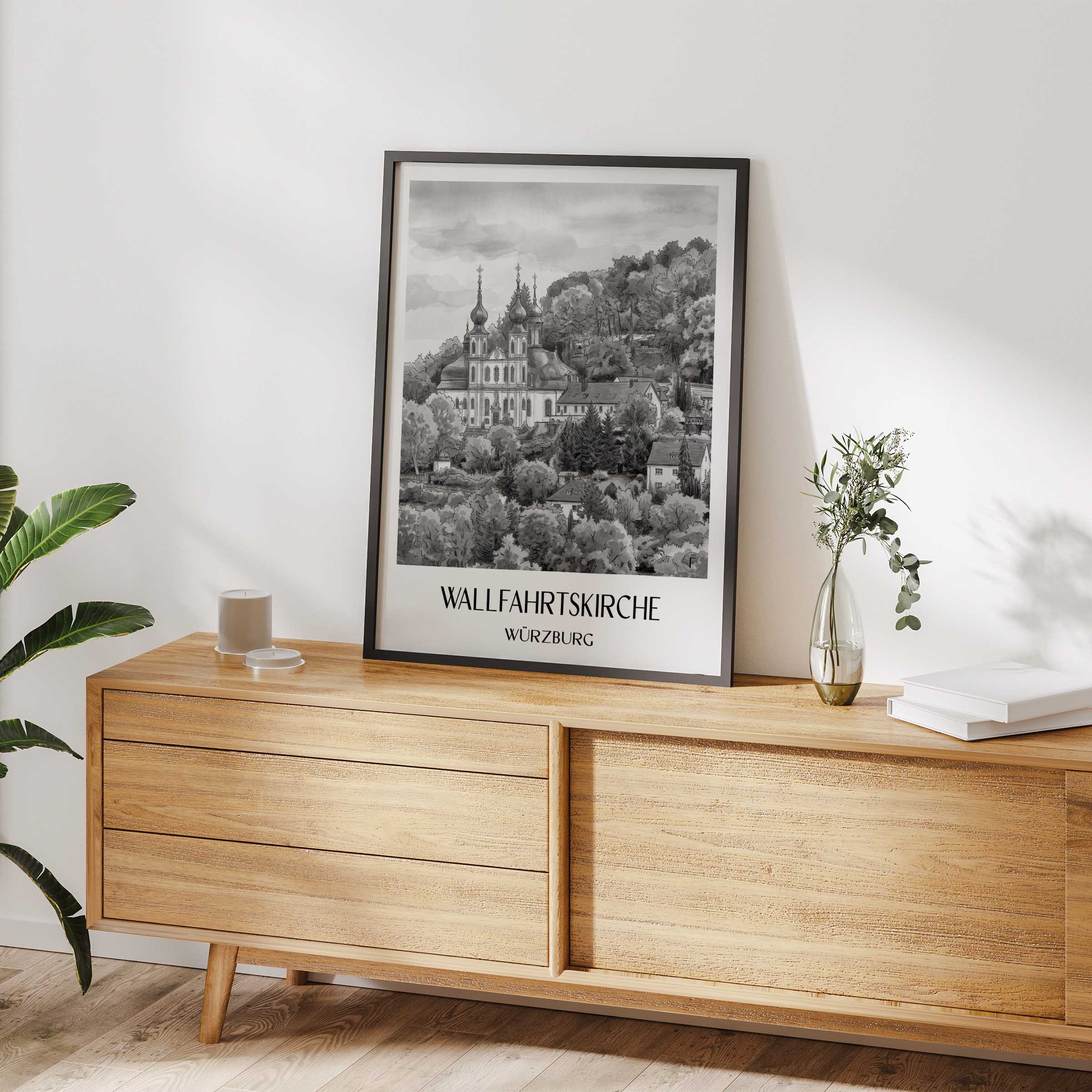 wallfahrtskirche-würzburg-deutschland-poster-aquarell-schwarz-weiss