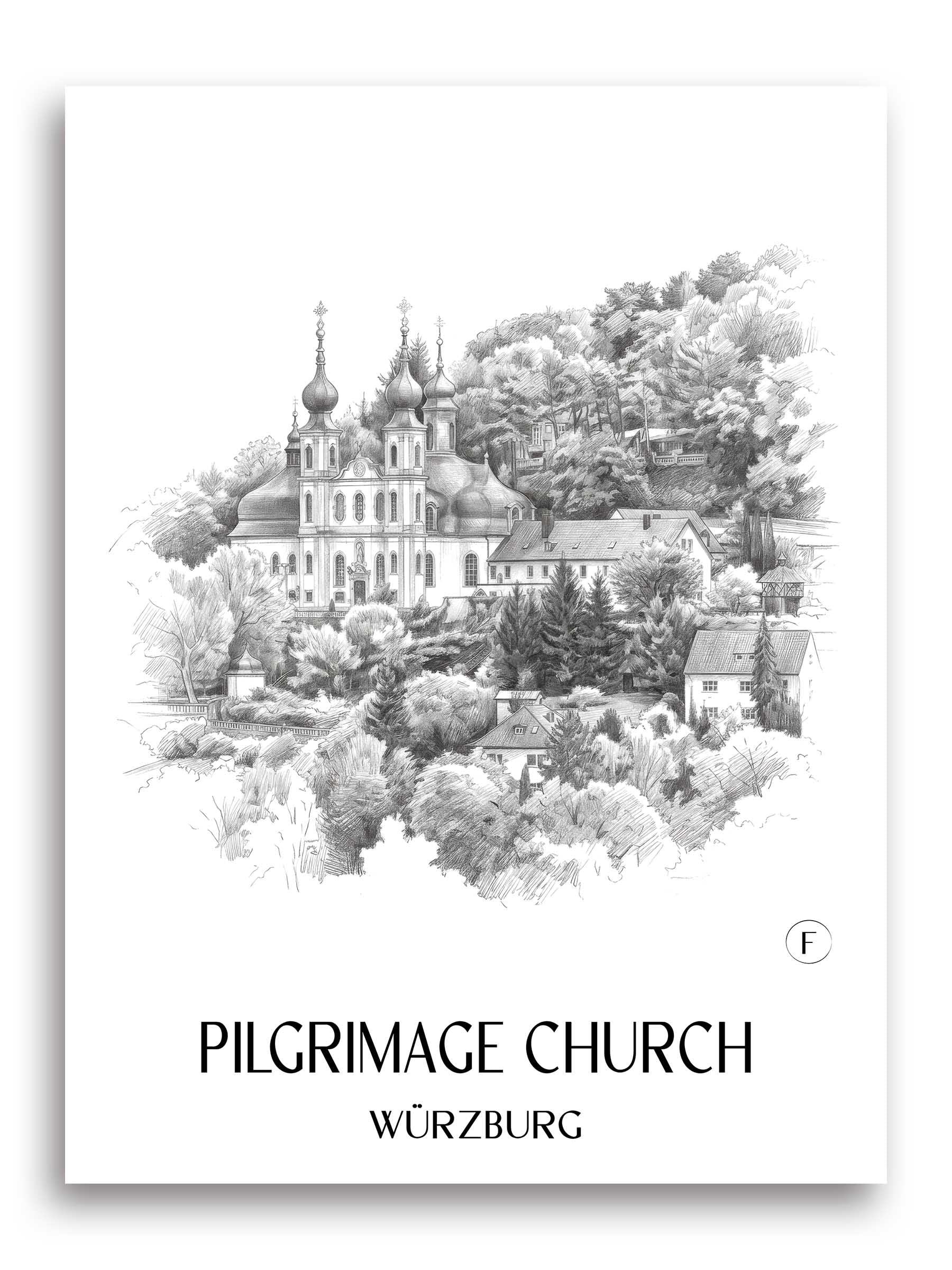Wallfahrtskirche Poster - Würzburg - Deutschland Kunstdruck - Zeichnung von A4 bis A1