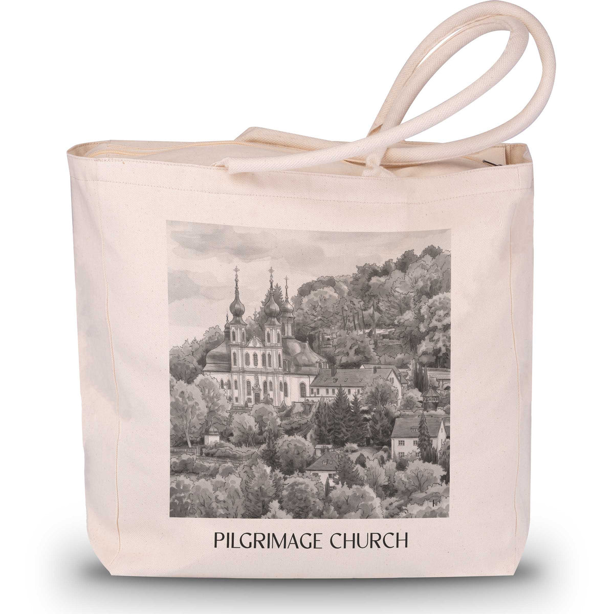 Wallfahrtskirche Shopping Tasche - Würzburg - Deutschland Tote Bag - Einkaufstasche im Aquarell Schwarz-Weiß Stil - favplace