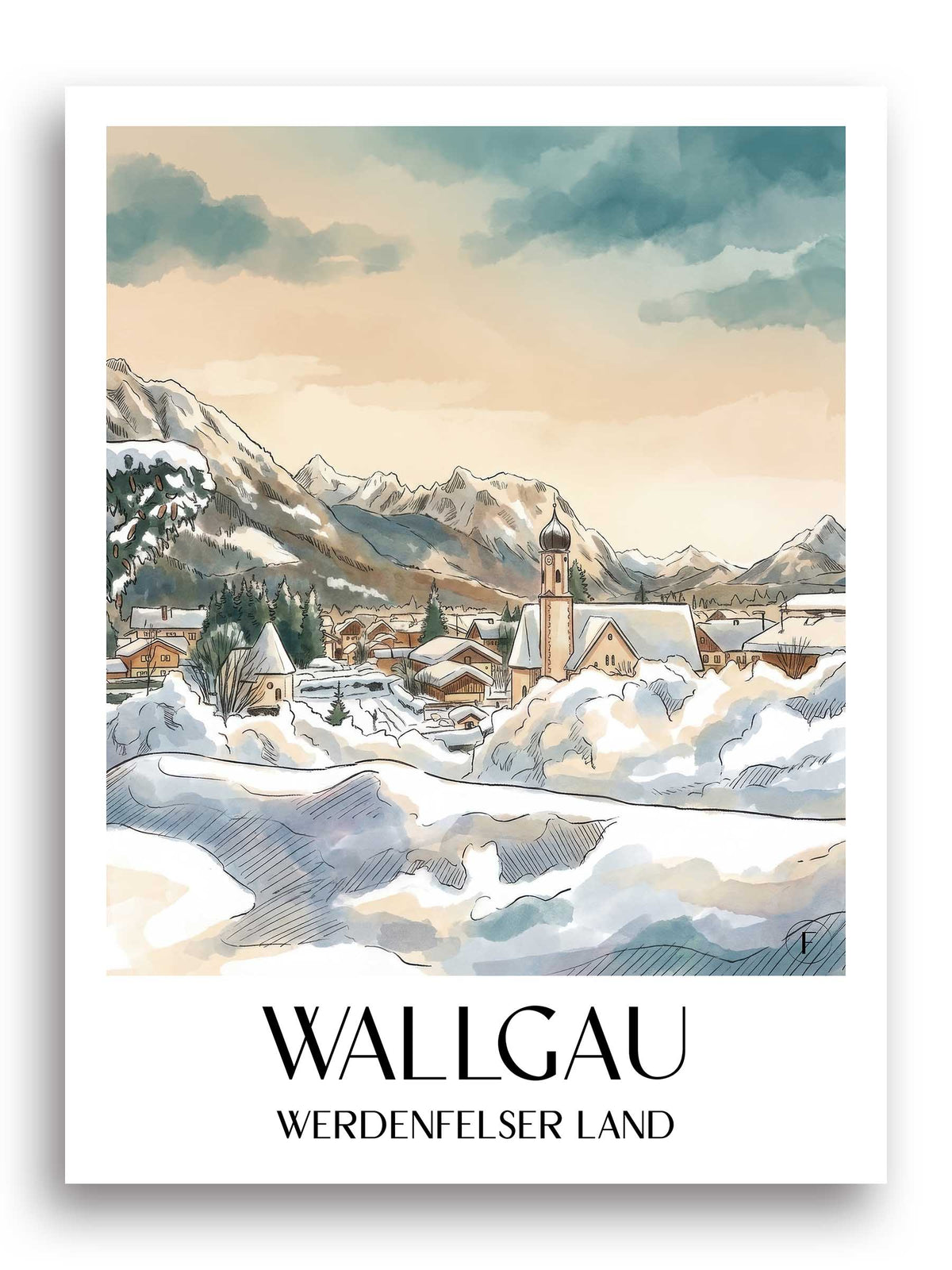 wallgau-werdenfelser-land-deutschland-poster-aquarell