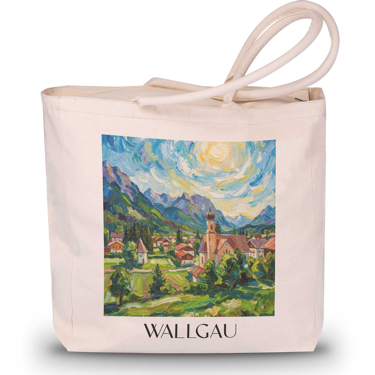 Wallgau Shopping Tasche - Werdenfelser Land - Deutschland Tote Bag - Einkaufstasche im Ölgemälde Stil - favplace