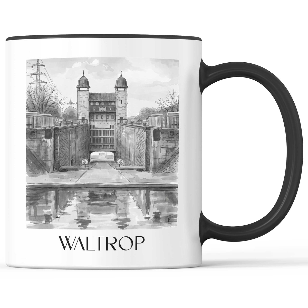 Waltrop Kaffeebecher - Ruhrgebiet - Deutschland Becher - Kaffeetasse im Aquarell Schwarz-Weiß Stil - favplace