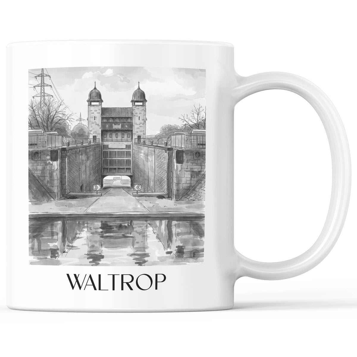 Waltrop Kaffeebecher - Ruhrgebiet - Deutschland Becher - Kaffeetasse im Aquarell Schwarz-Weiß Stil - favplace