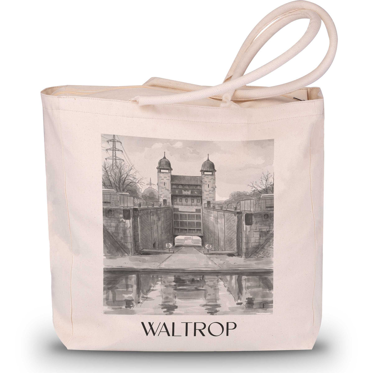 Waltrop Shopping Tasche - Ruhrgebiet - Deutschland Tote Bag - Einkaufstasche im Aquarell Schwarz-Weiß Stil - favplace