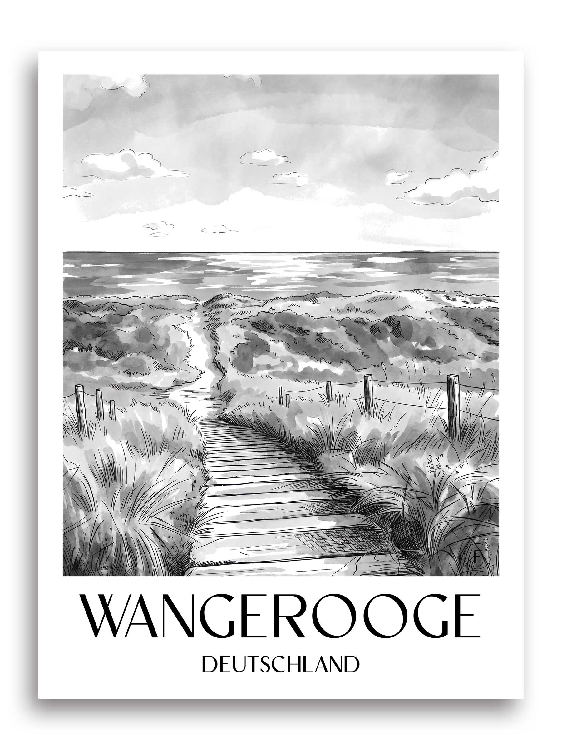wangerooge-deutschland-poster-aquarell-schwarz-weiss