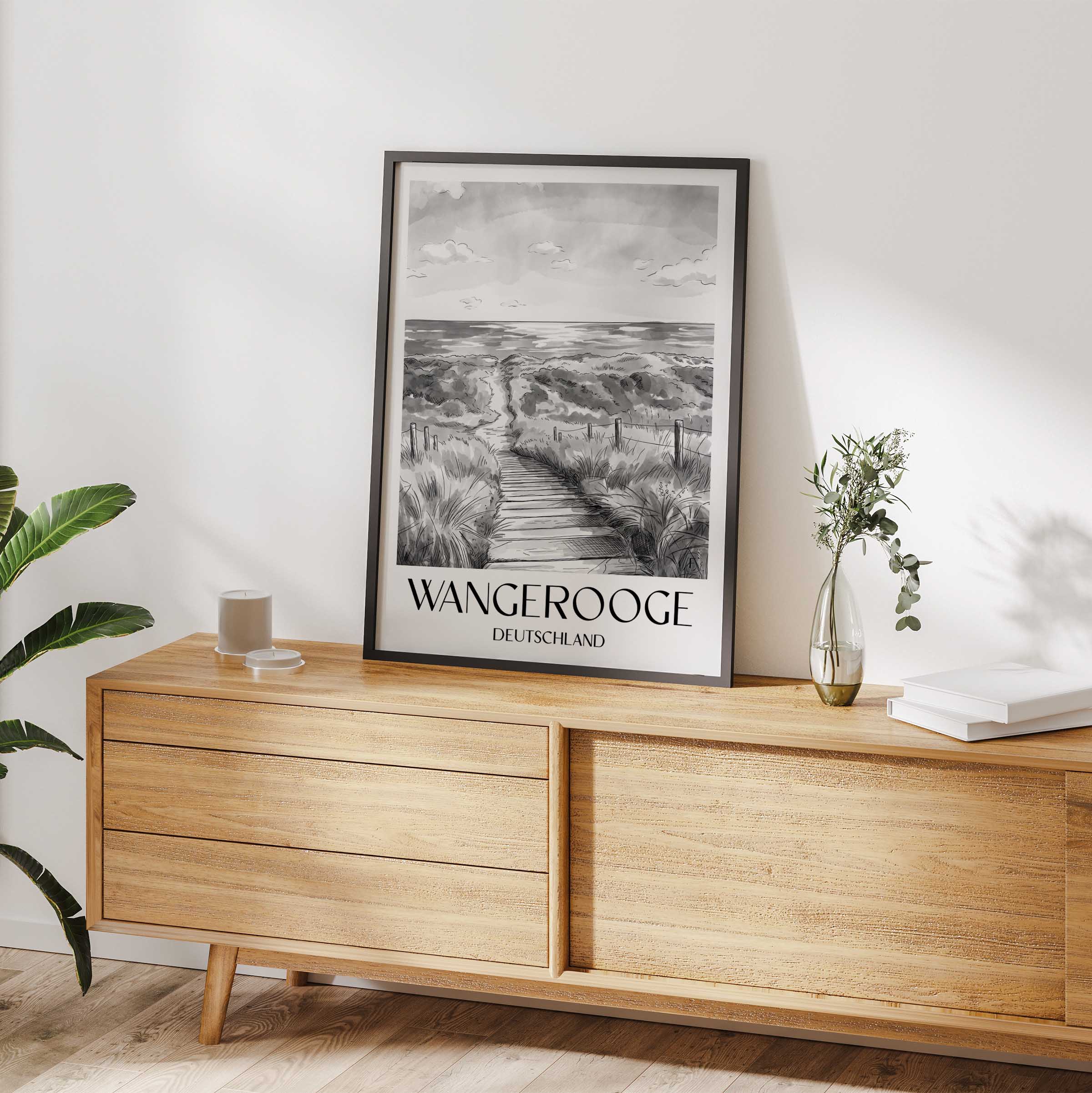 wangerooge-deutschland-poster-aquarell-schwarz-weiss