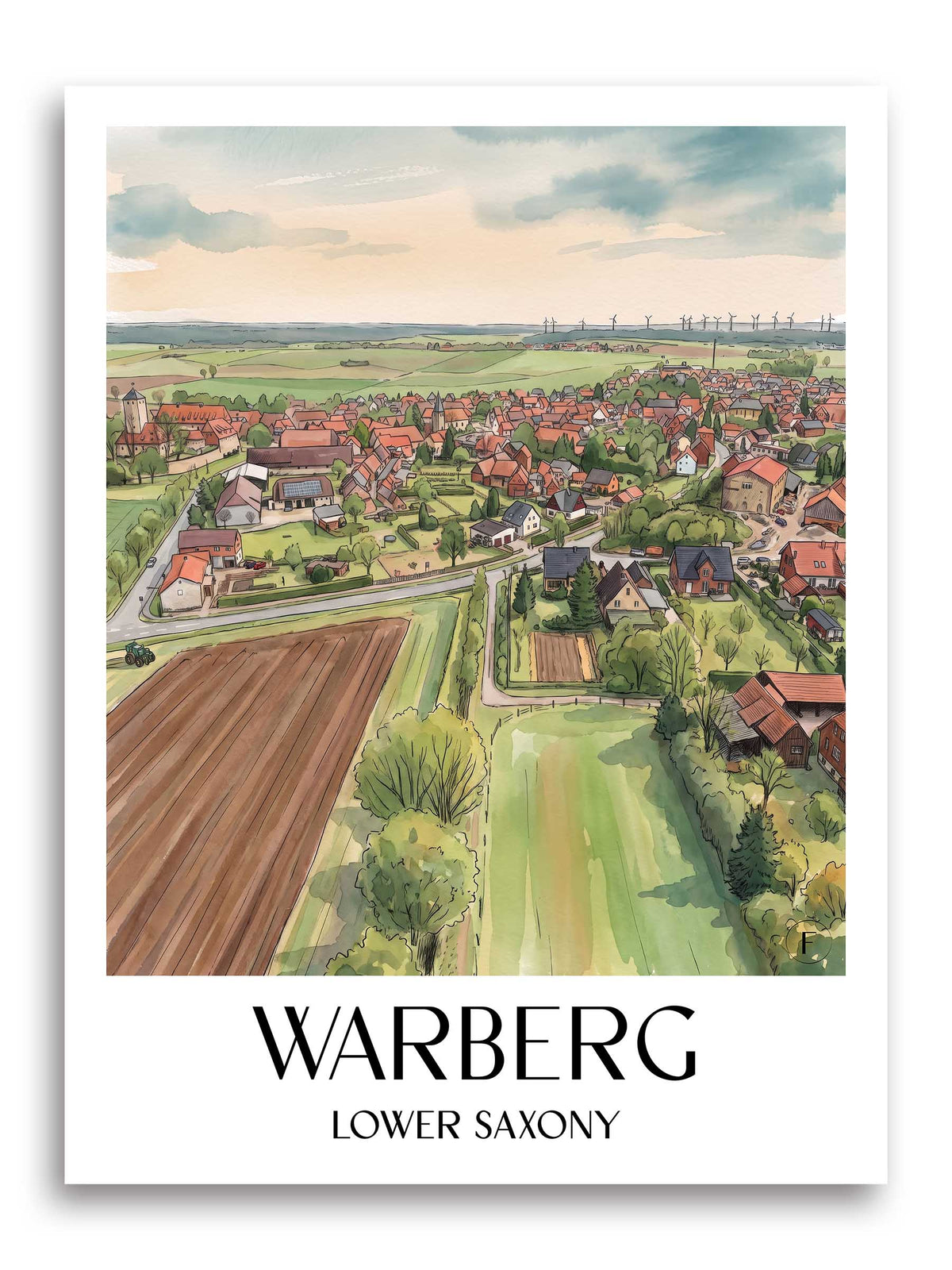 Warberg Poster - Niedersachsen - Deutschland Kunstdruck - Aquarell von A4 bis A1 - favplace