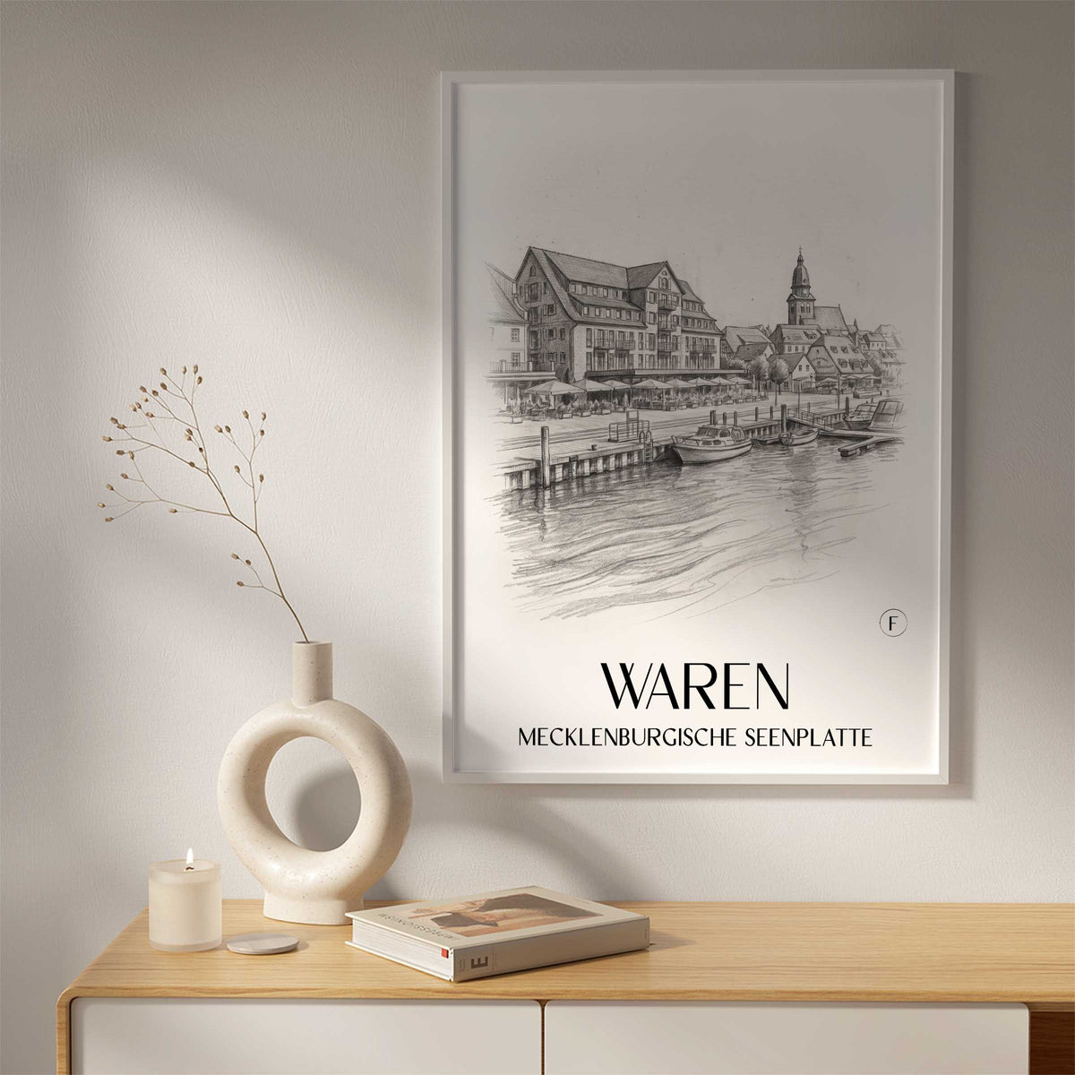 waren-mecklenburgische-seenplatte-deutschland-poster-bleistift-zeichnung-drawing