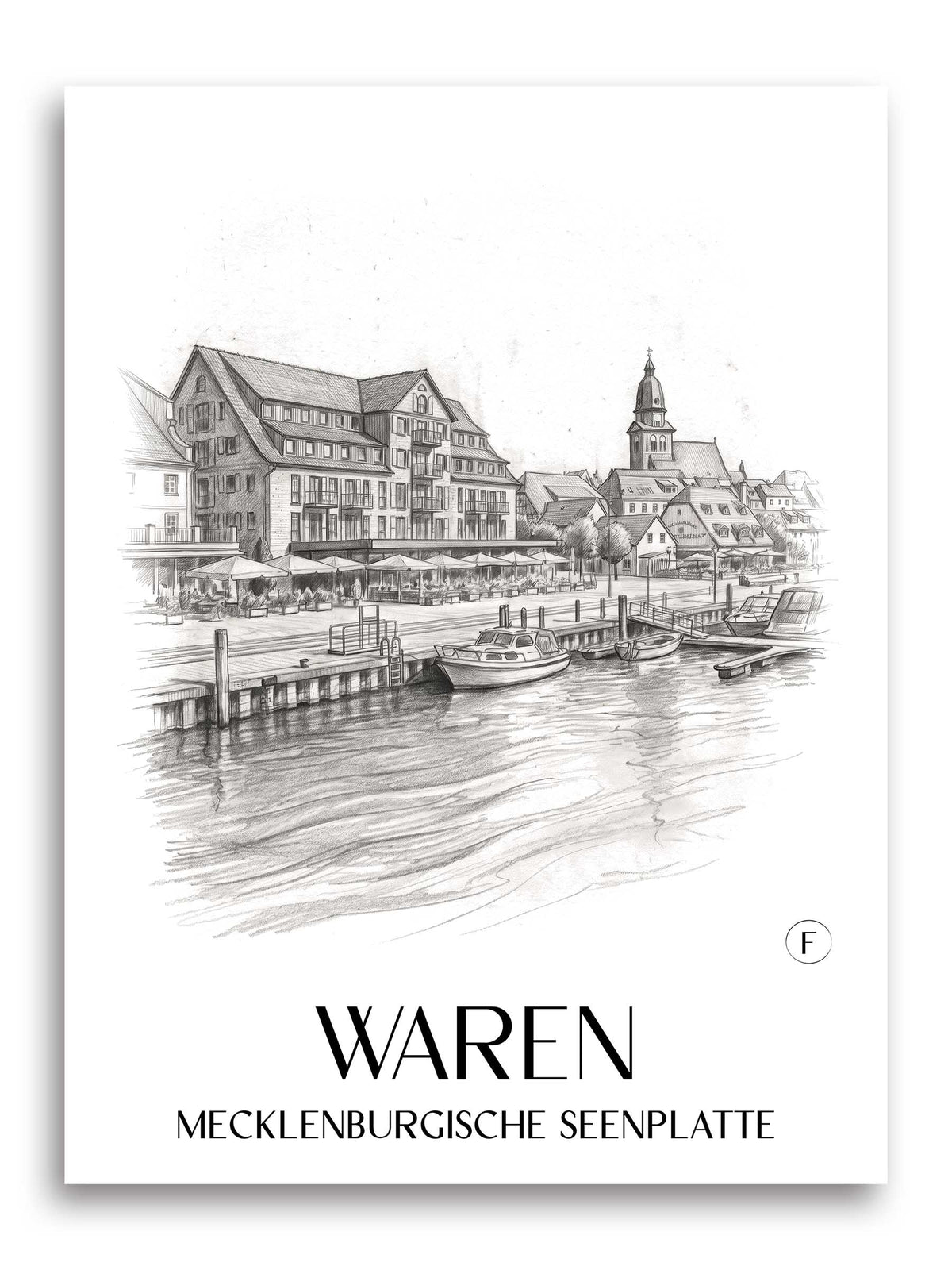 waren-mecklenburgische-seenplatte-deutschland-poster-bleistift-zeichnung-drawing