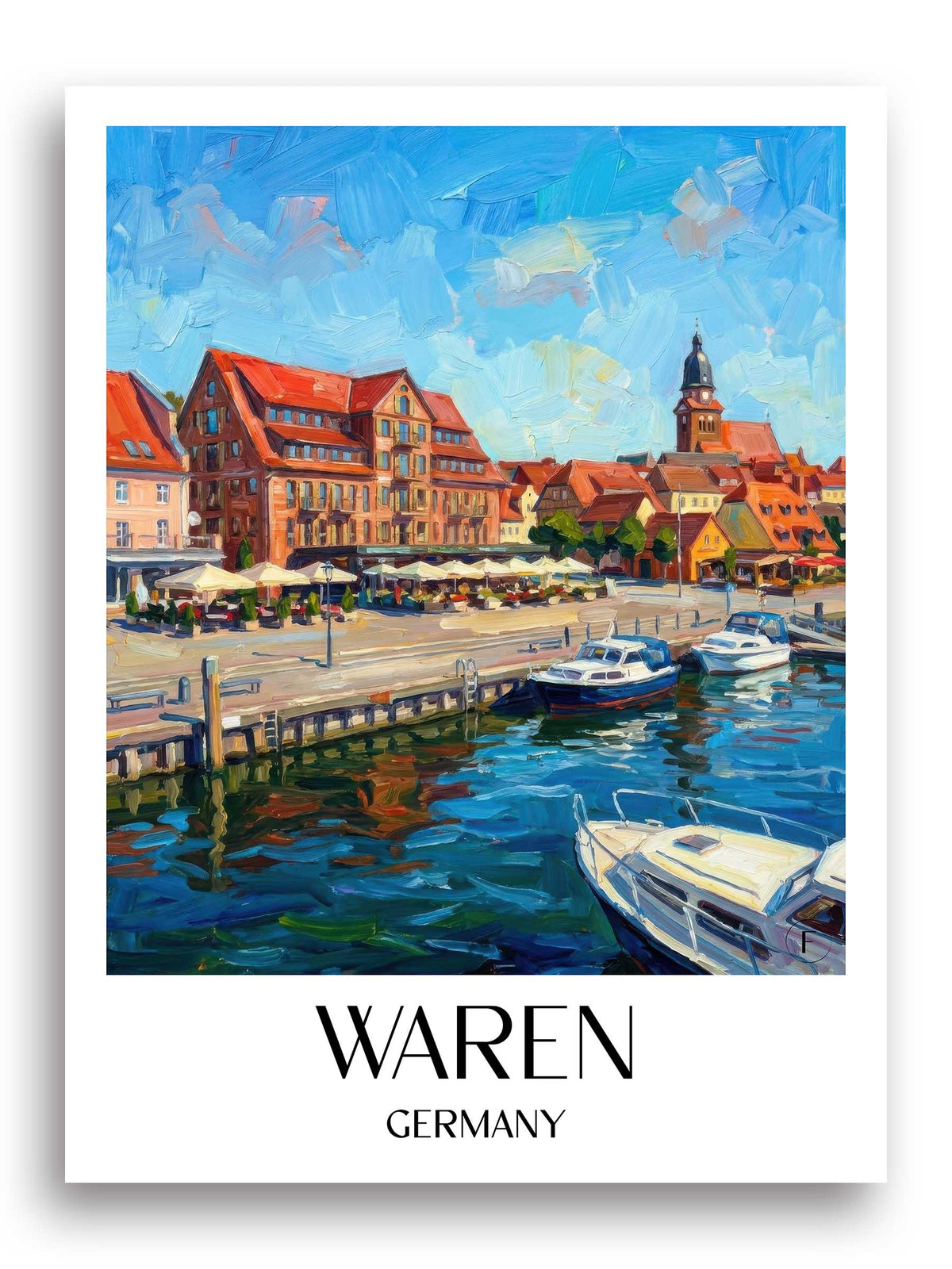 Waren Poster - Mecklenburgische Seenplatte - Deutschland Kunstdruck - Ölgemälde von A4 bis A1 - favplace