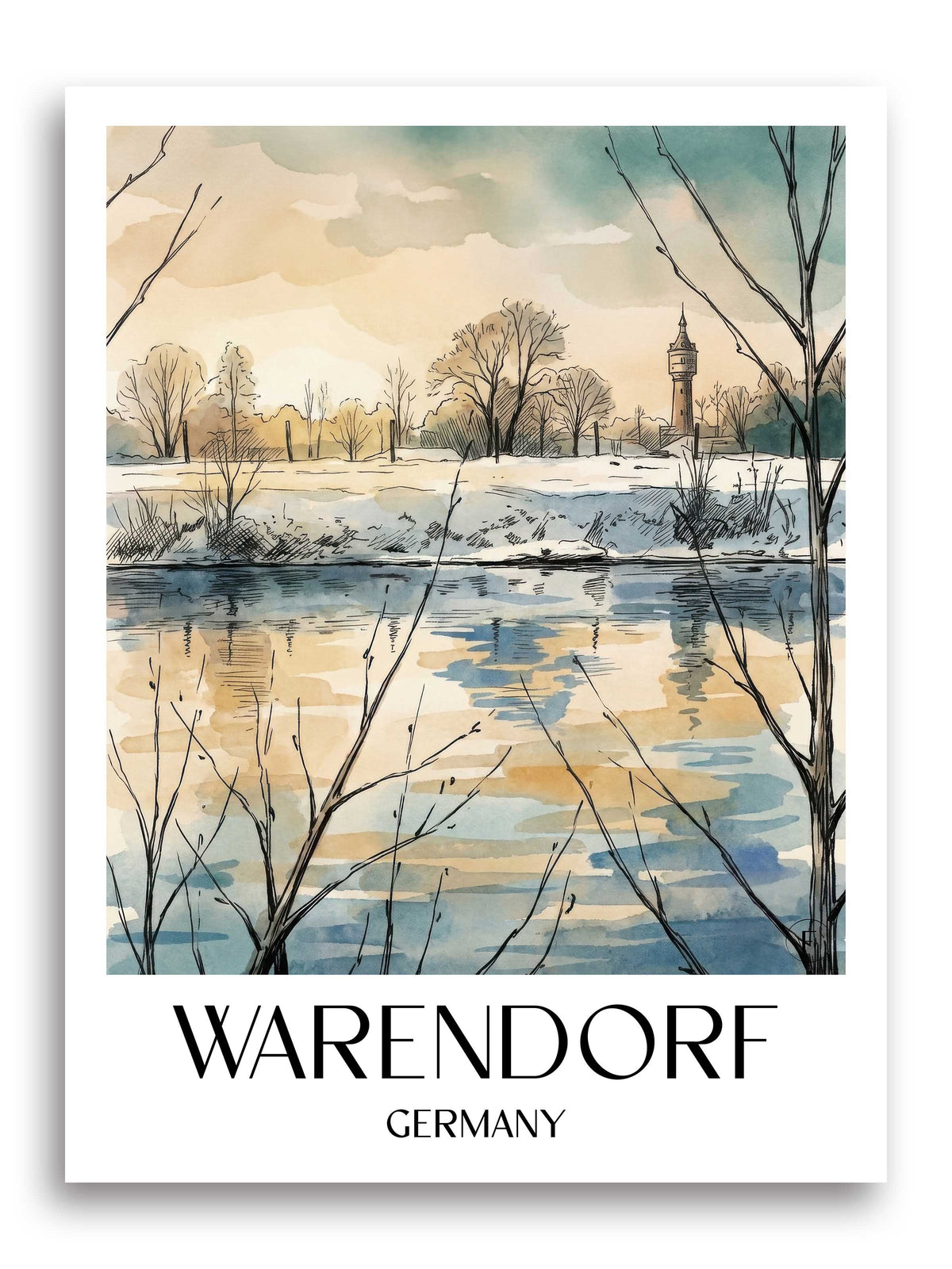 Warendorf Poster - Münsterland - Deutschland Kunstdruck - Aquarell von A4 bis A1 - favplace