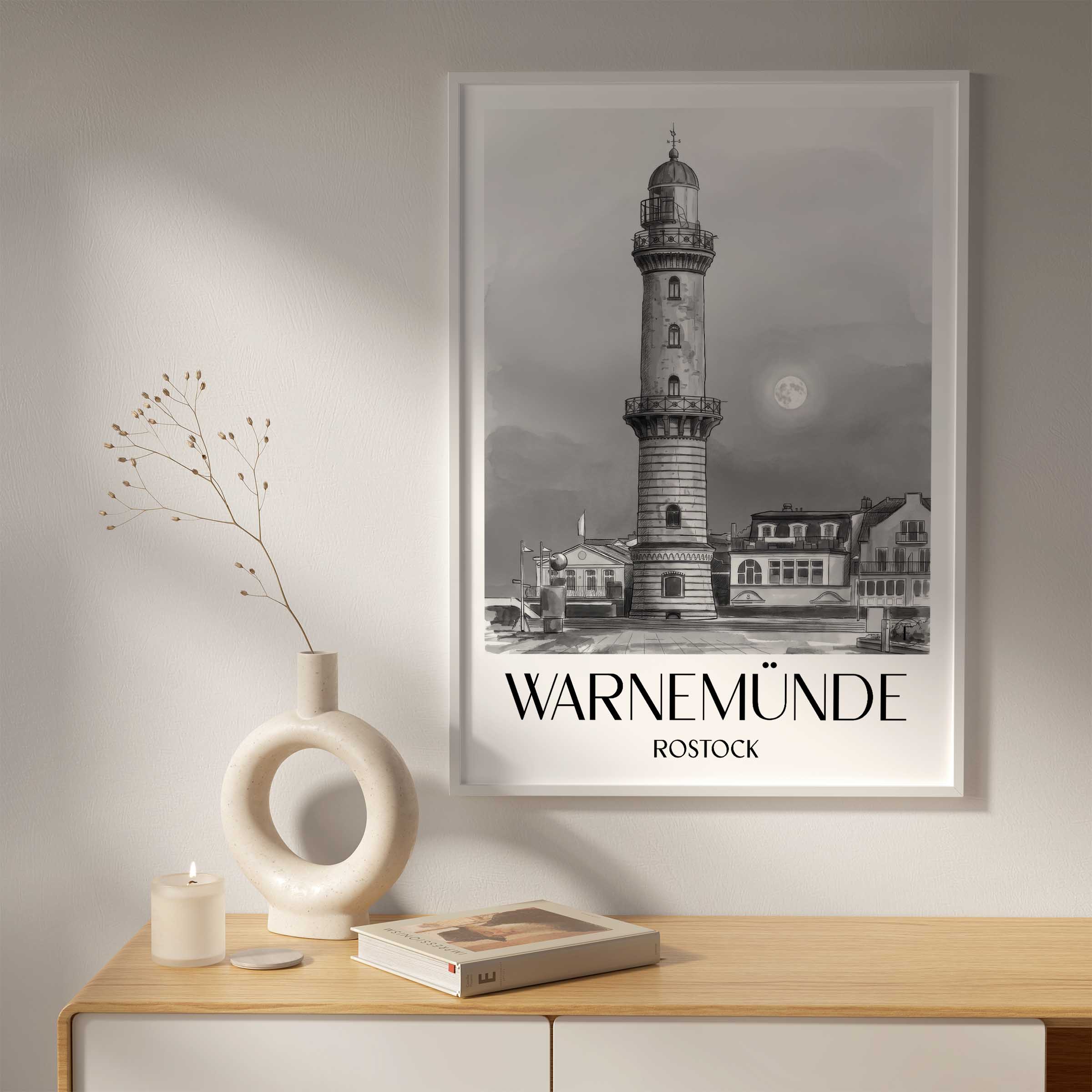 warnemünde-rostock-deutschland-poster-aquarell-schwarz-weiss