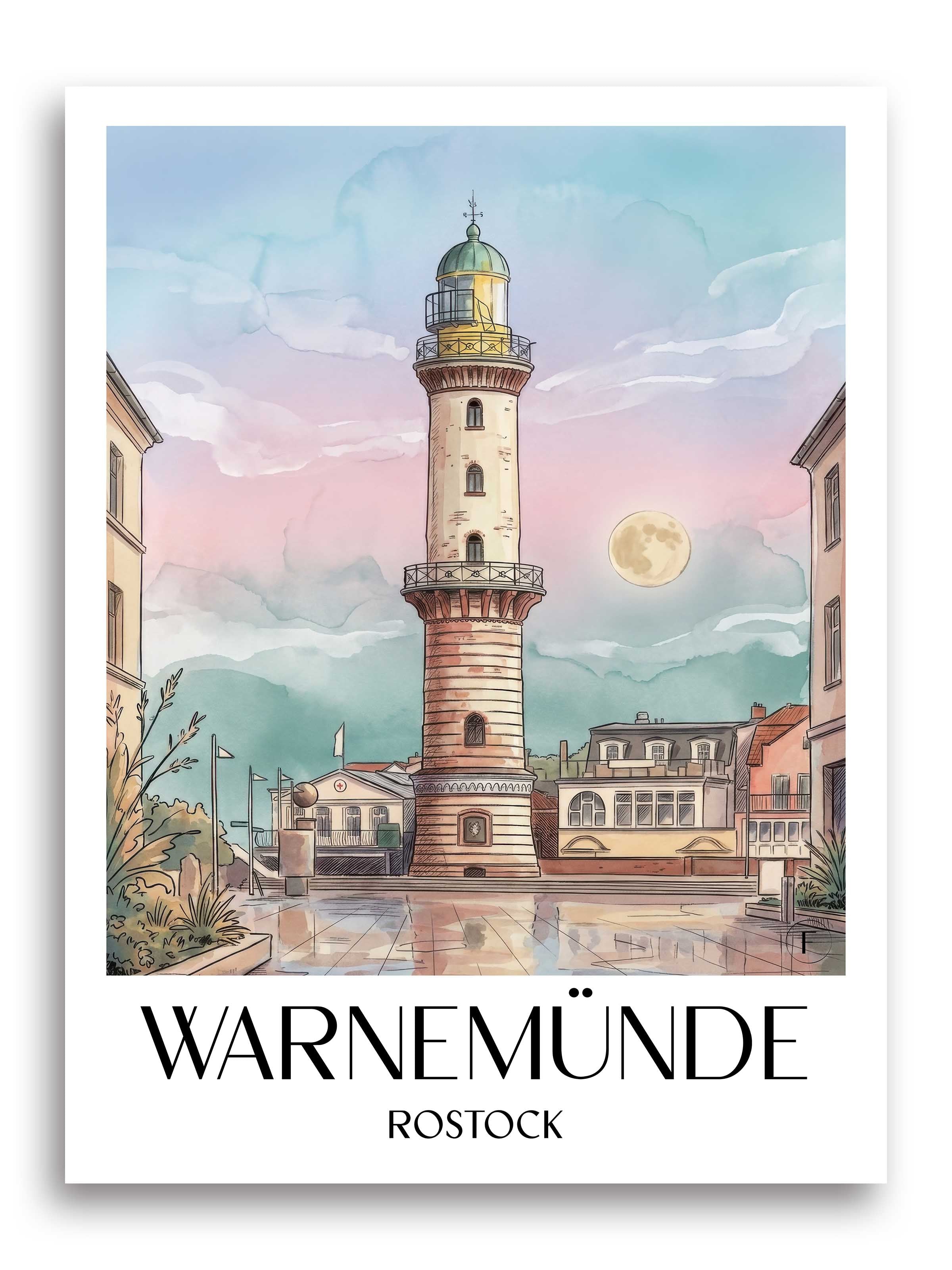 Warnemünde Poster - Rostock - Deutschland Kunstdruck - Aquarell von A4 bis A1 - favplace