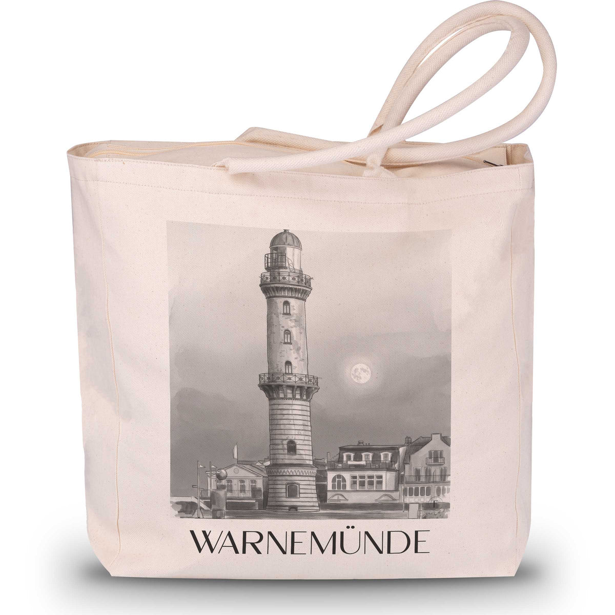 Warnemünde Shopping Tasche - Rostock - Deutschland Tote Bag - Einkaufstasche im Aquarell Schwarz-Weiß Stil - favplace