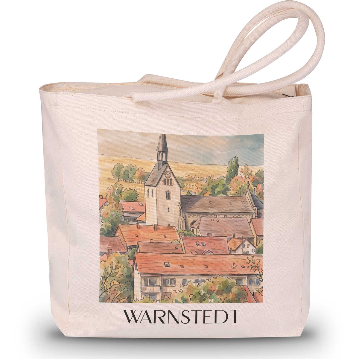 Warnstedt Shopping Tasche - Harzvorland - Deutschland Tote Bag - Einkaufstasche im Aquarell Stil - favplace