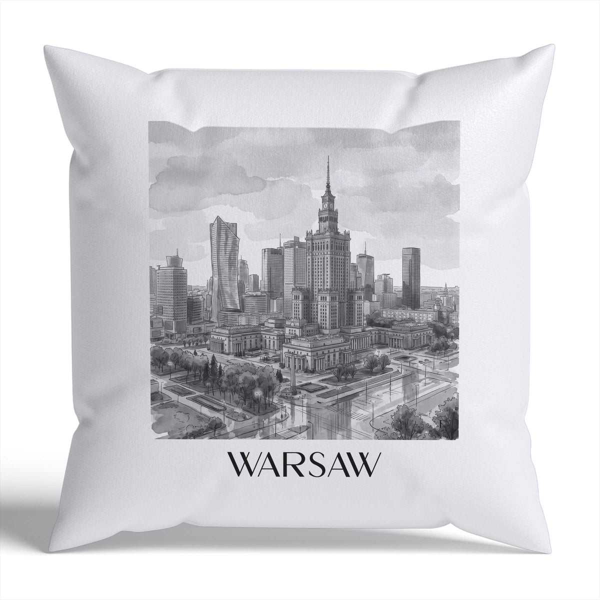 Warschau Kissenhülle - Zierkissen Bezug - Polen - Polen Kissen bzw. Kissenbezug im Aquarell Schwarz-Weiß Stil - favplace