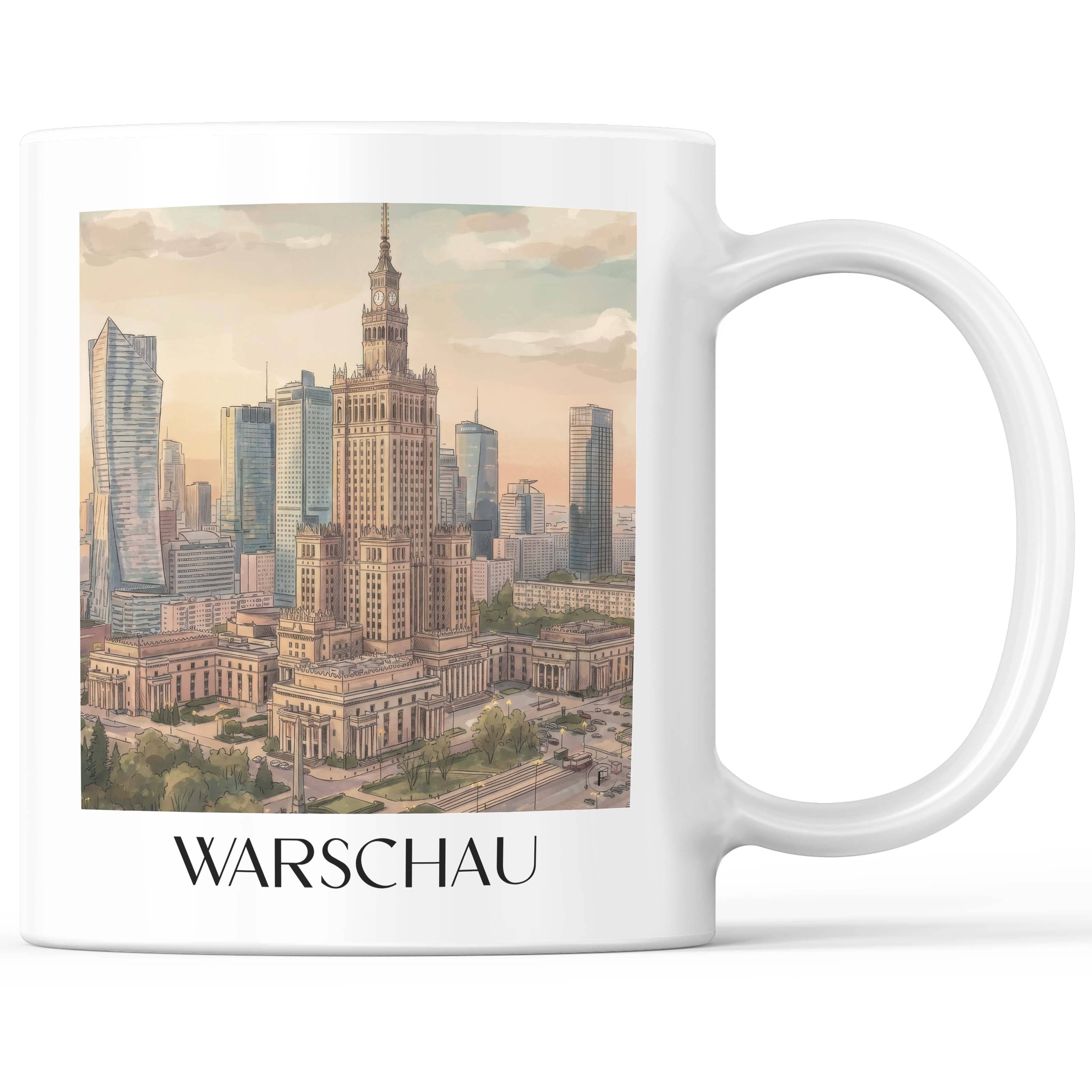 Warschau - Polen Becher - Kaffeetasse im Aquarell Stil - favplace