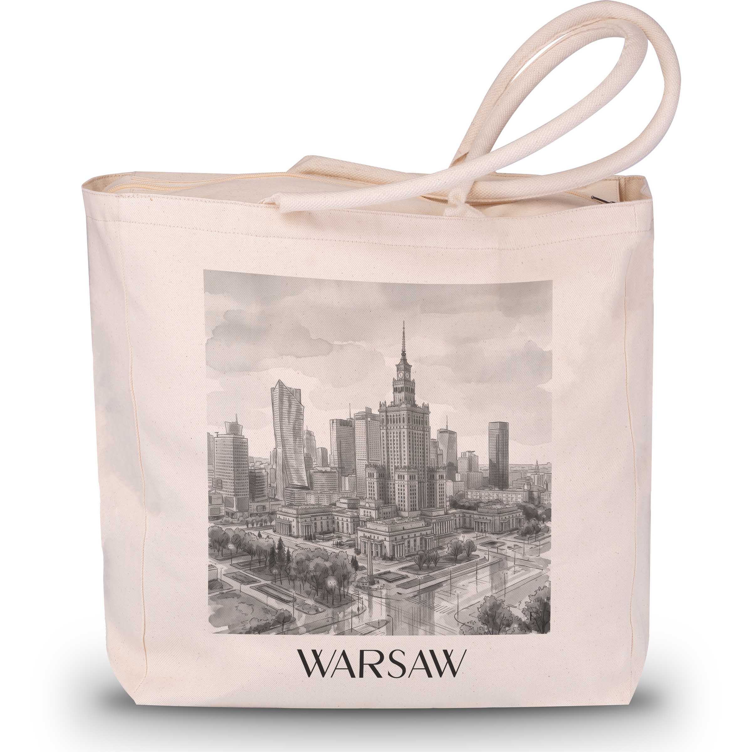 Warschau - Polen Tote Bag - Einkaufstasche im Aquarell Schwarz-Weiß Stil - favplace
