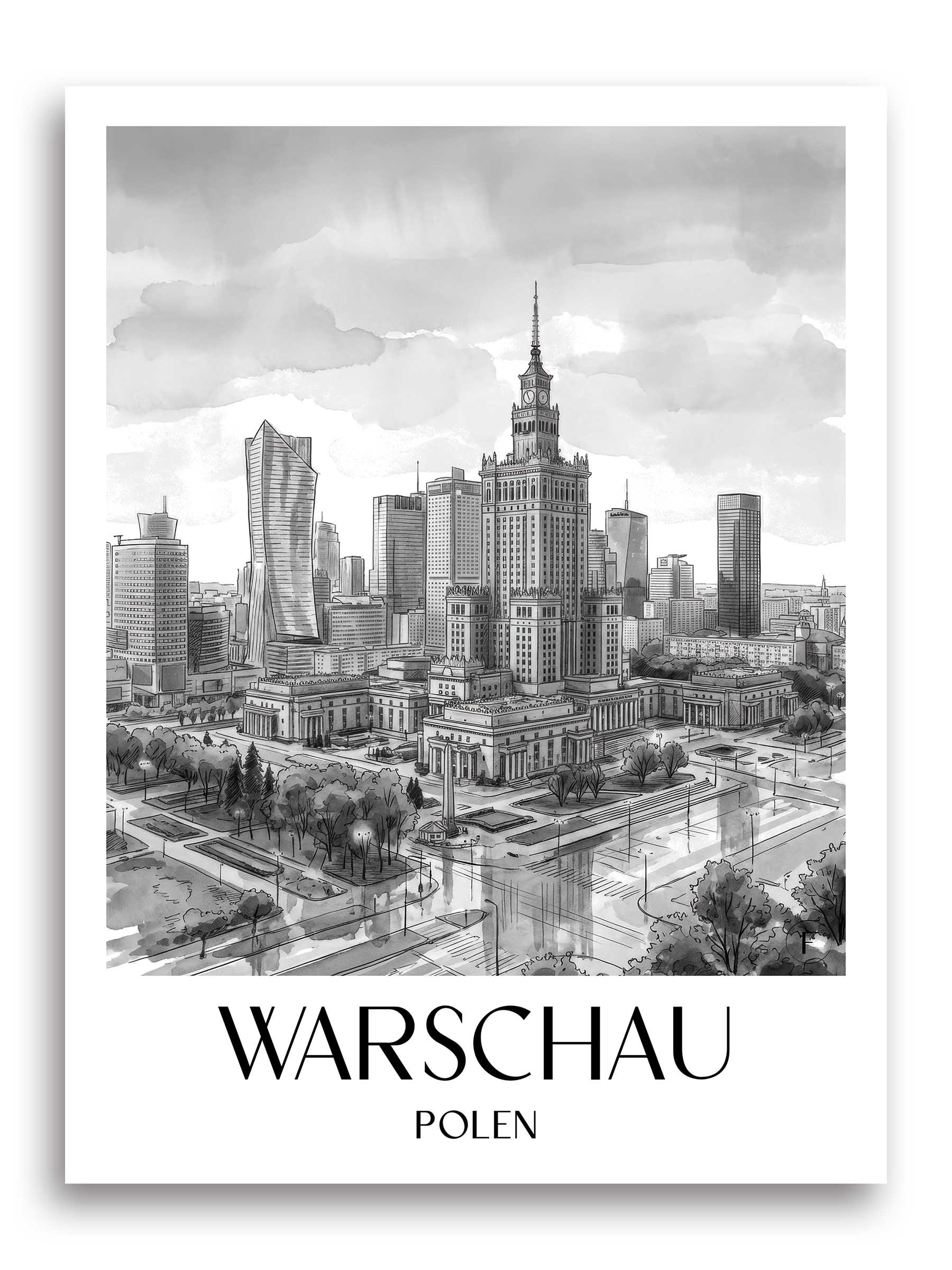 warschau-polen-poster-aquarell-schwarz-weiss
