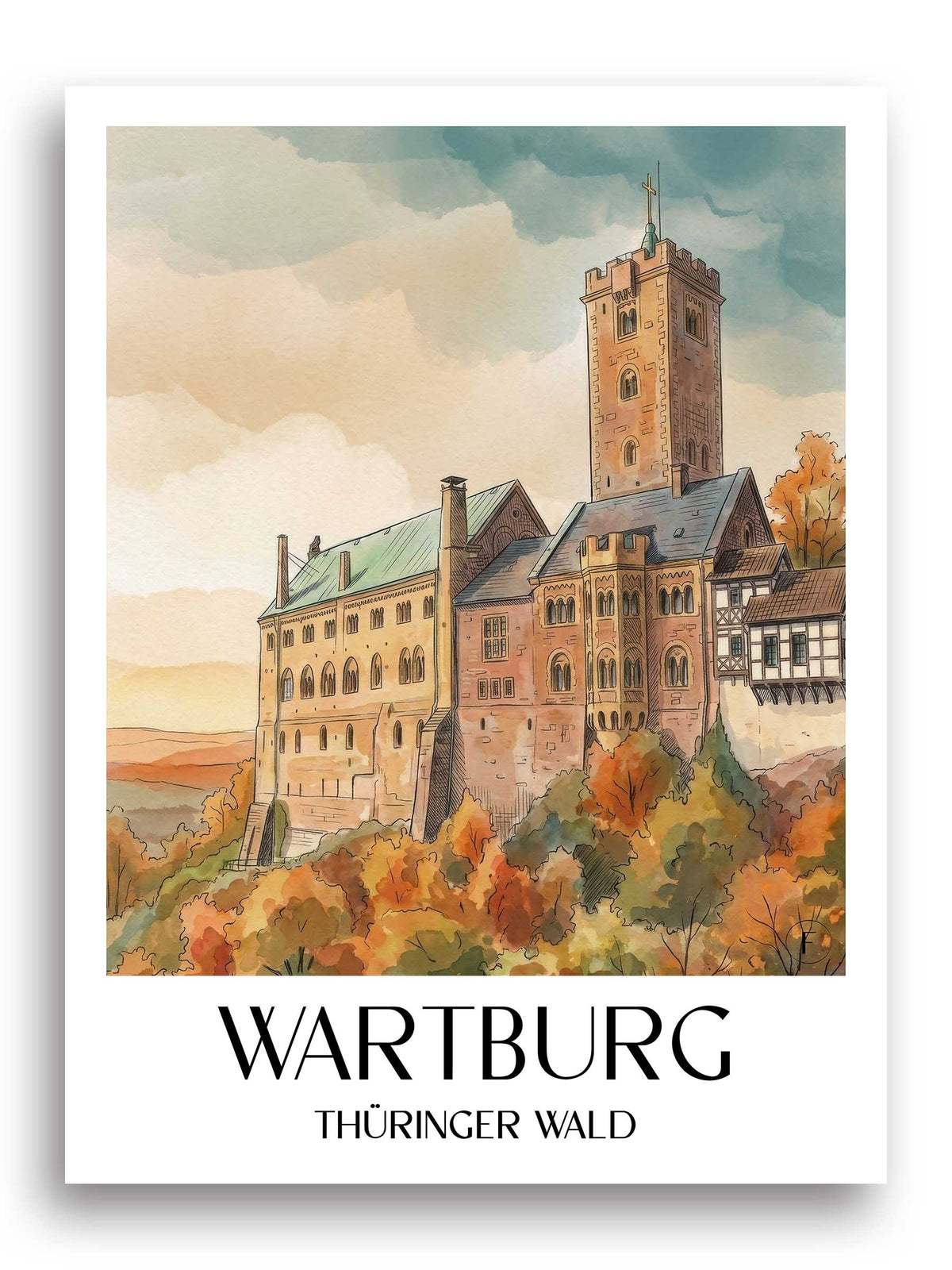 wartburg-thüringer-wald-deutschland-poster-aquarell